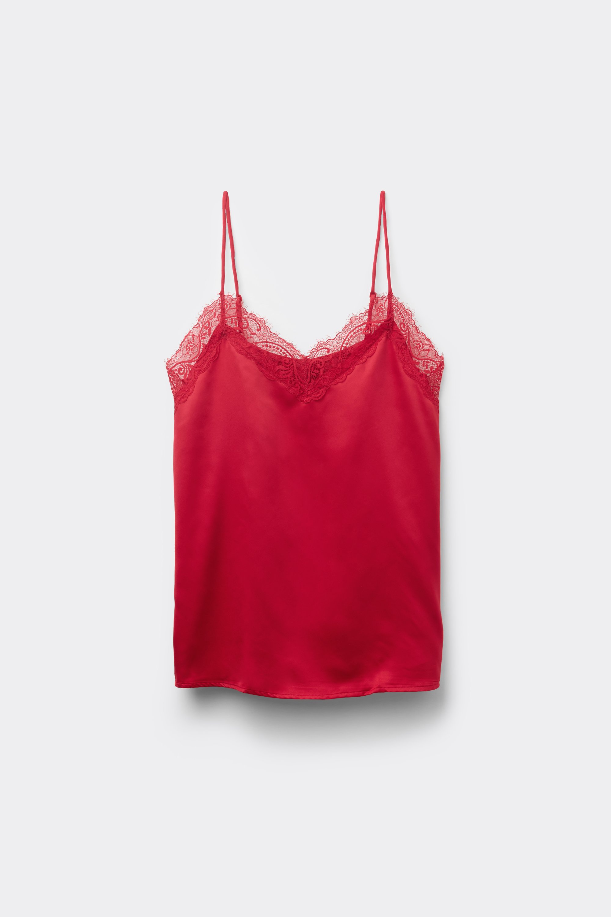 Satin and Lace Spaghetti Strap Tank Top