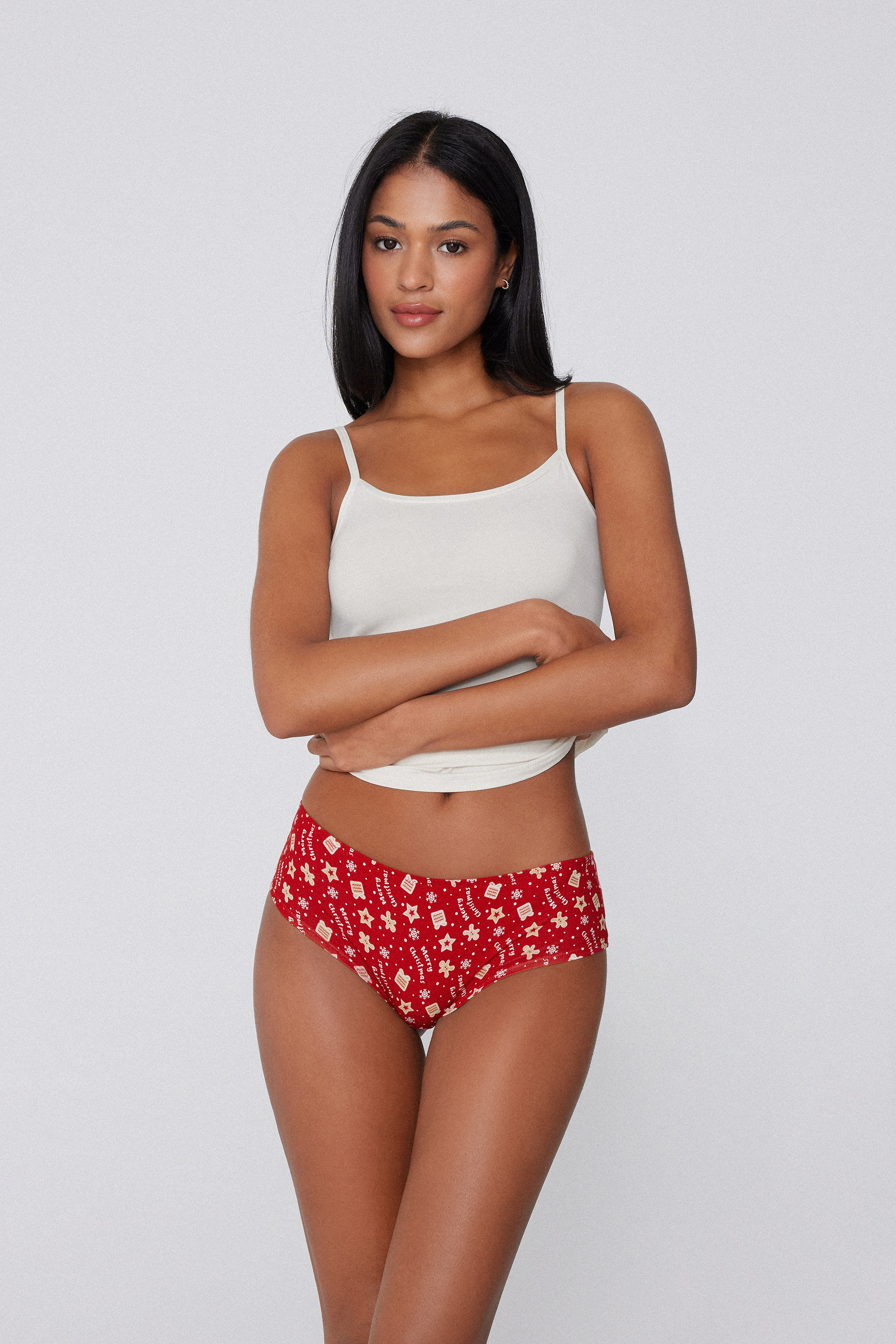 Hipster Panties in Cotton with All Over Christmas Pattern