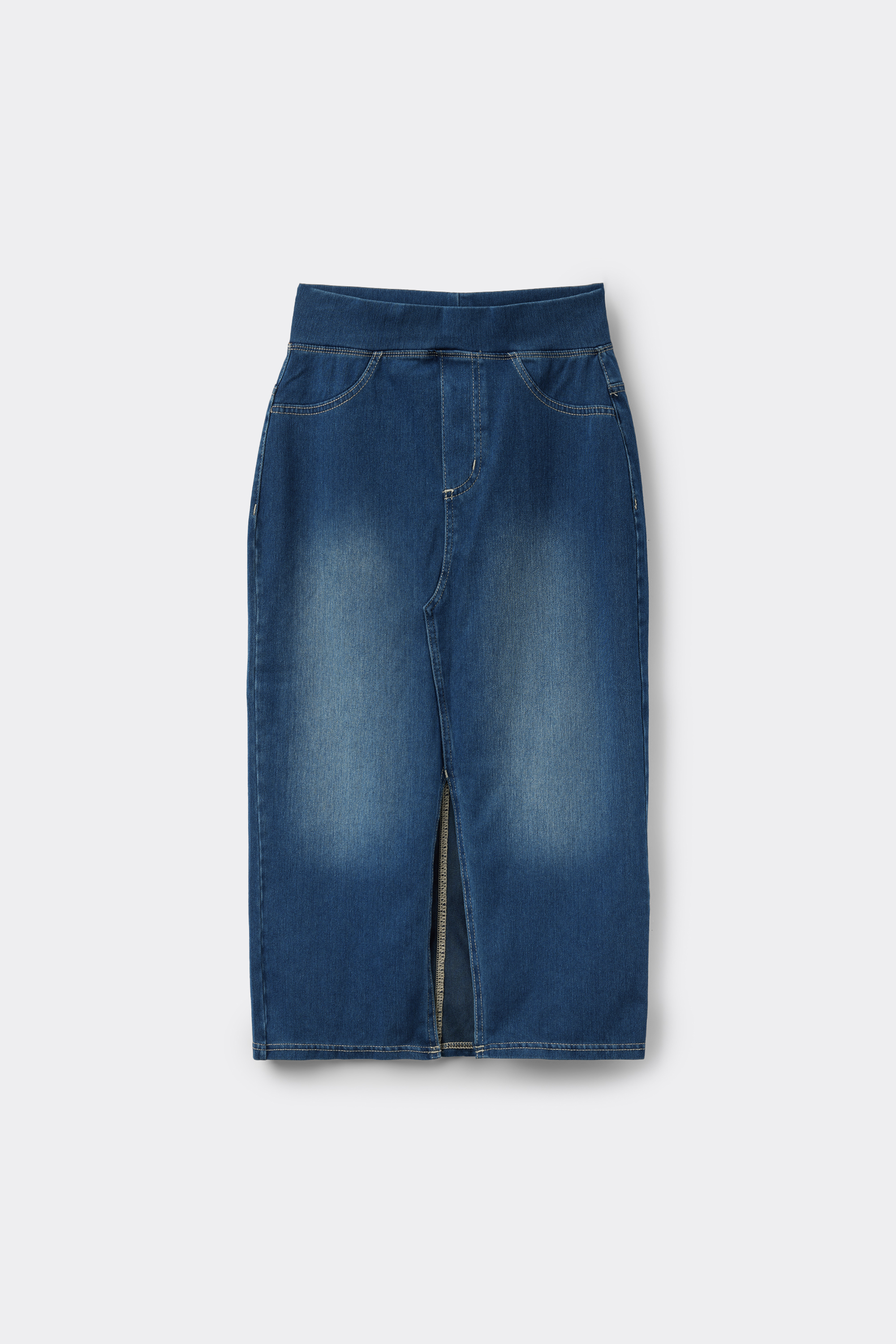 Soft Flex Denim Midi Skirt