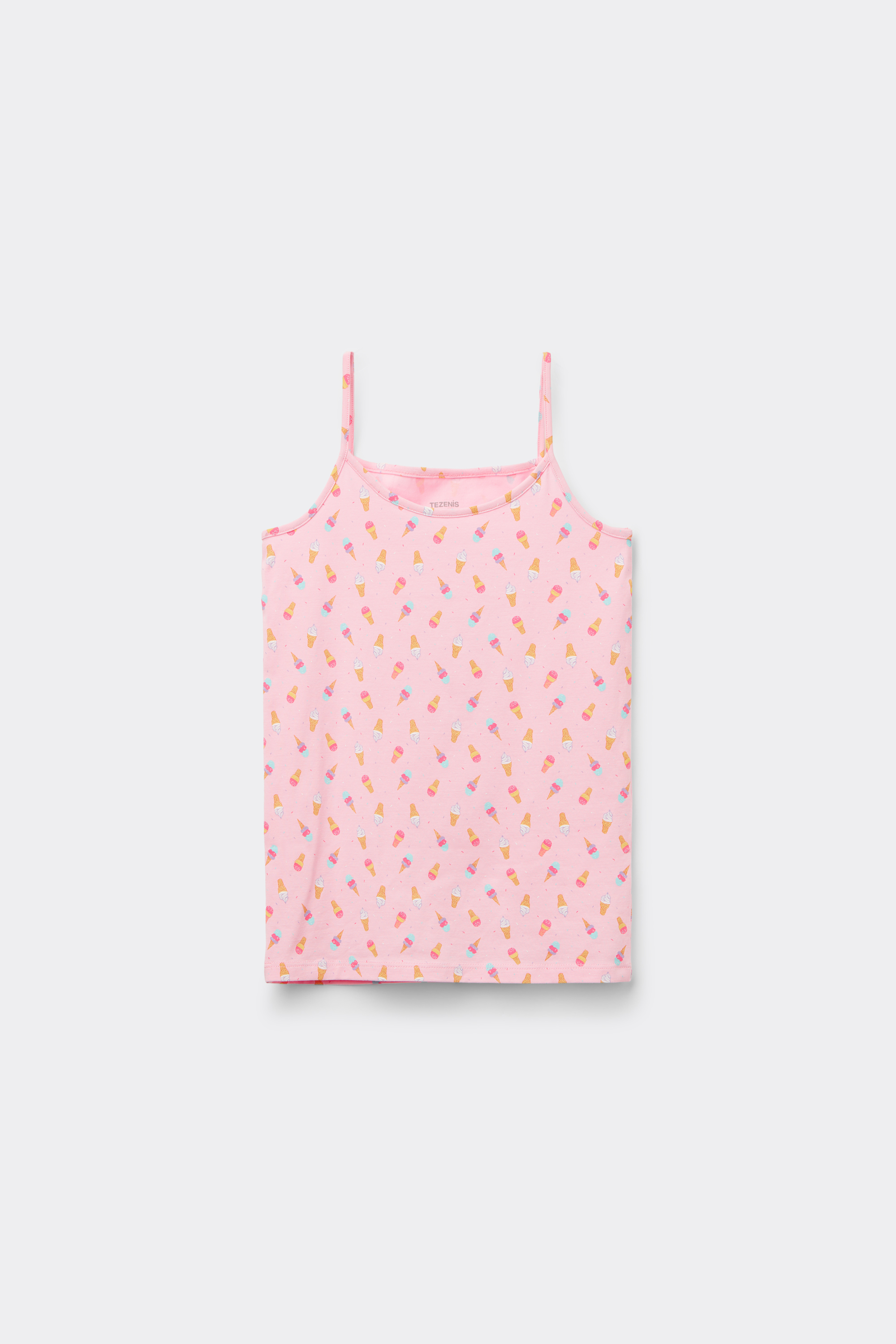 Girls&rsquo; Printed Cotton Camisole with Thin Shoulder Straps and Rounded Neck