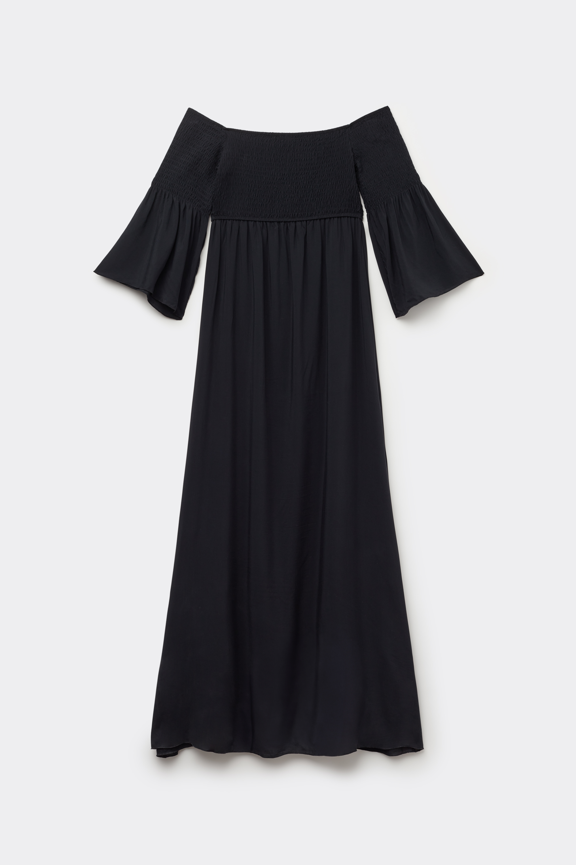 Long Off-the-Shoulder Smock-Stitched Dress