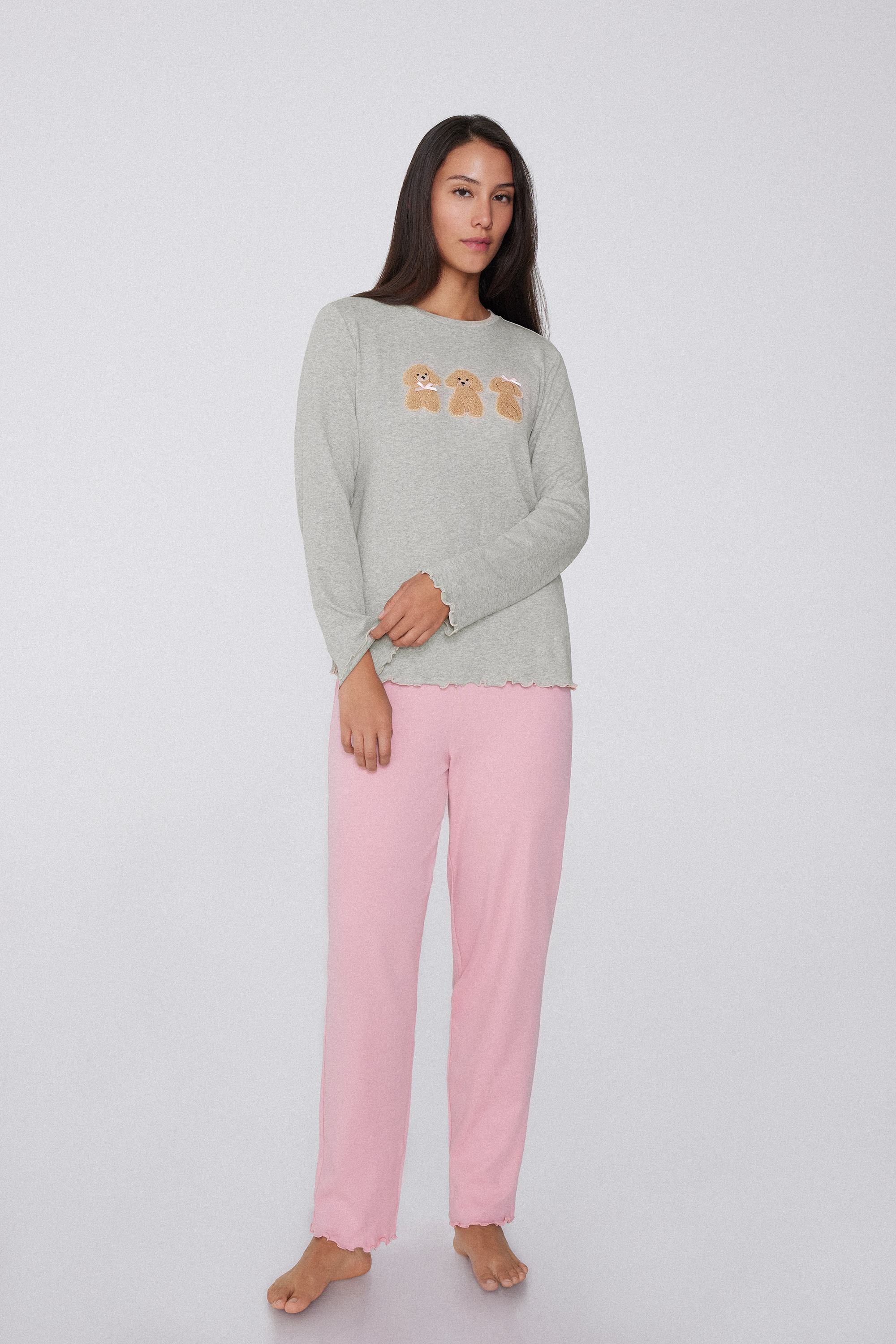 Duga Debela Pamučna Pidžama sa Zakrpom u Obliku Pasa