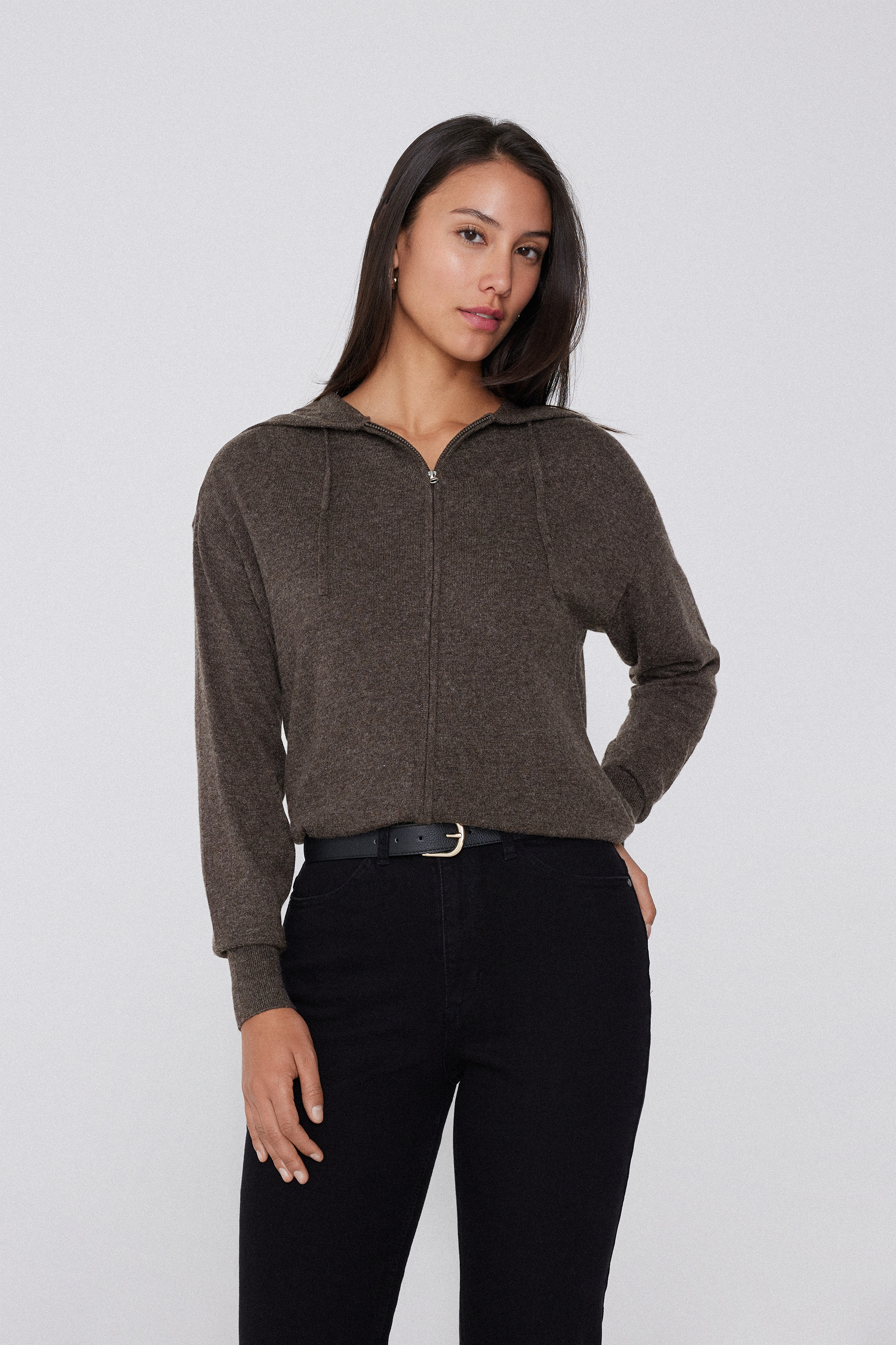 Dzianinowa Bluza na Zamek z&nbsp;Kapturem z&nbsp;Wełną