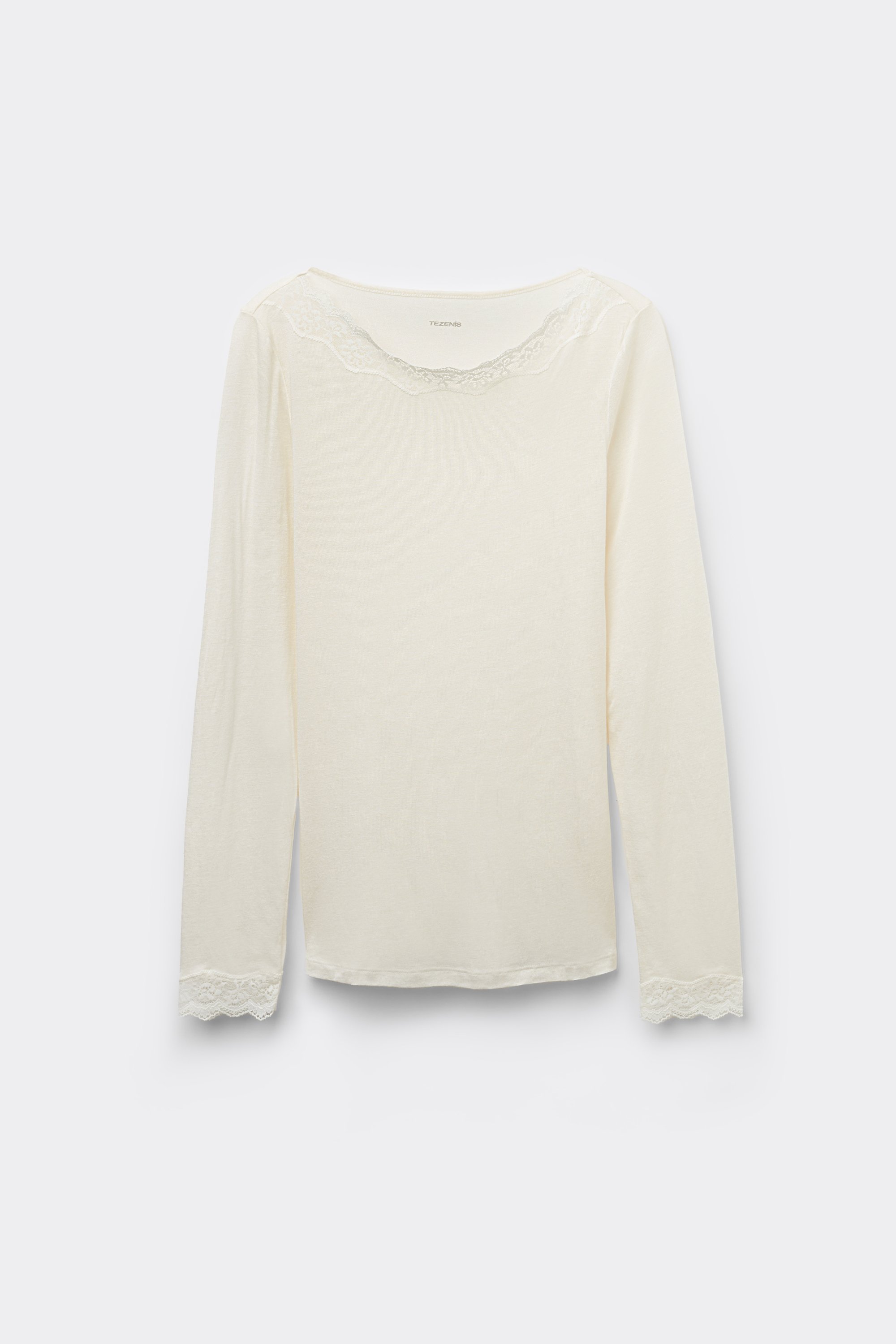 Pull Manches Longues Col Bateau Dentelle/Laine M&eacute;rinos