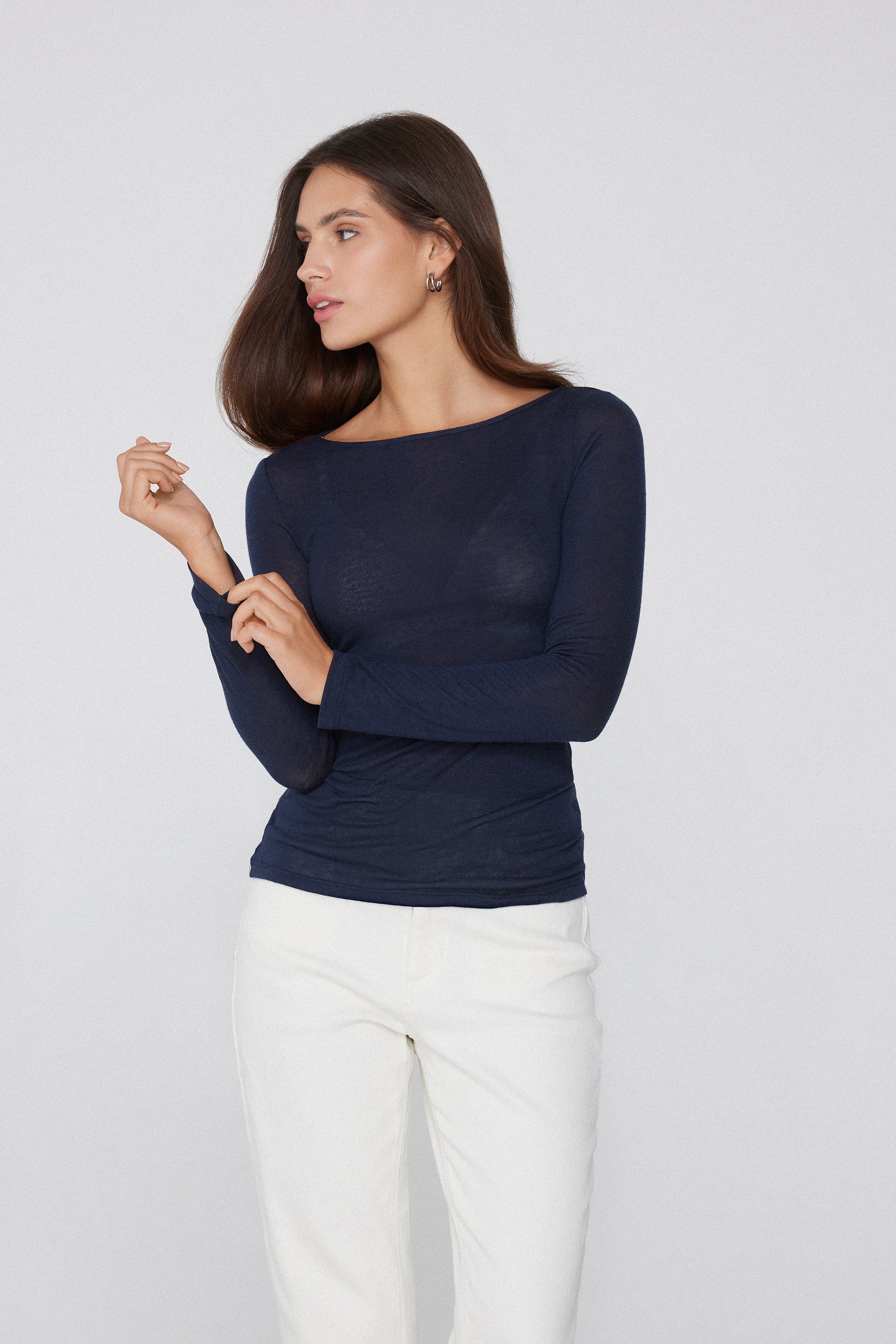 Ultra Lightweight Viscose and Merino Wool Boat Neck Top