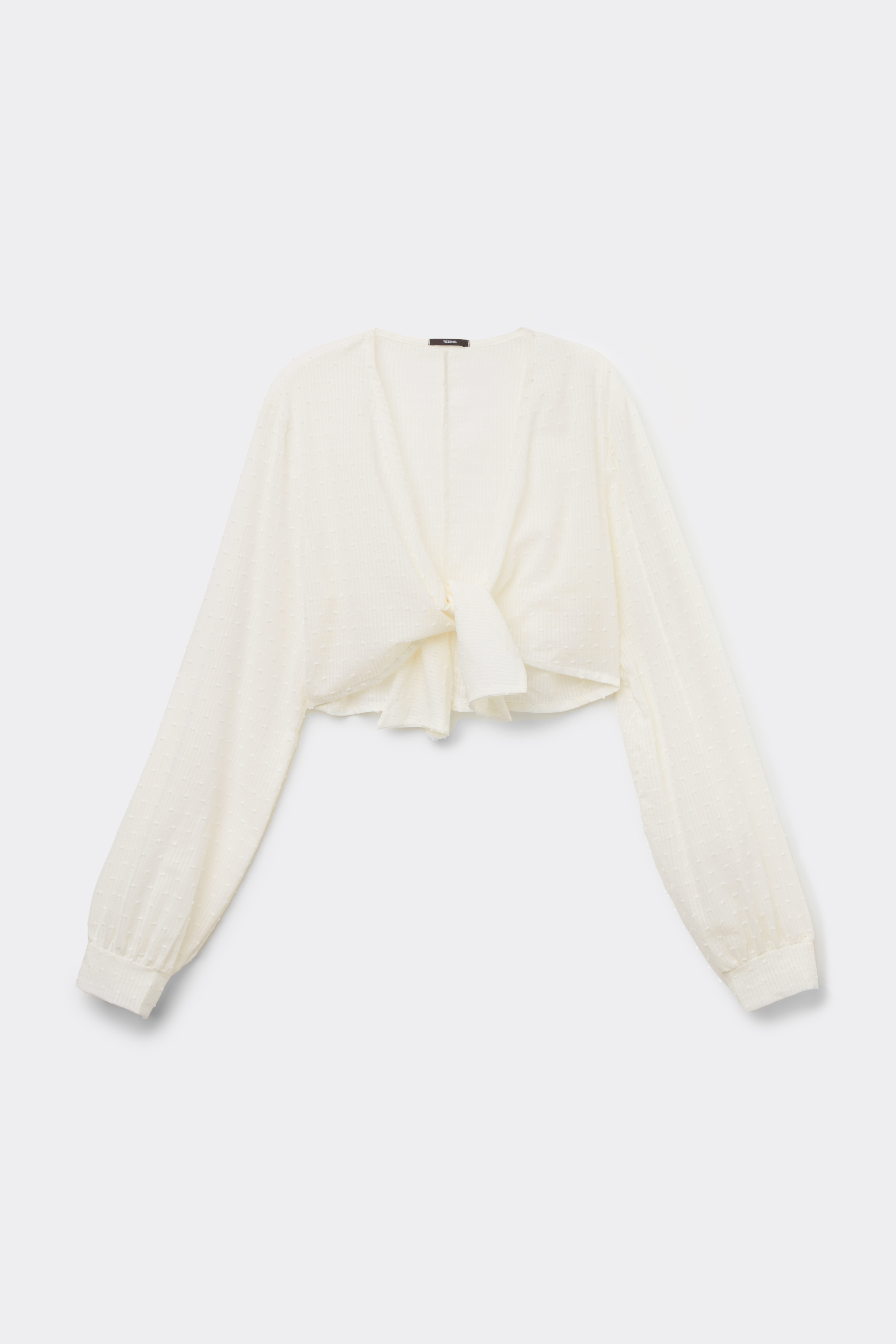 Long-Sleeved Cropped Canvas Top with Crossover