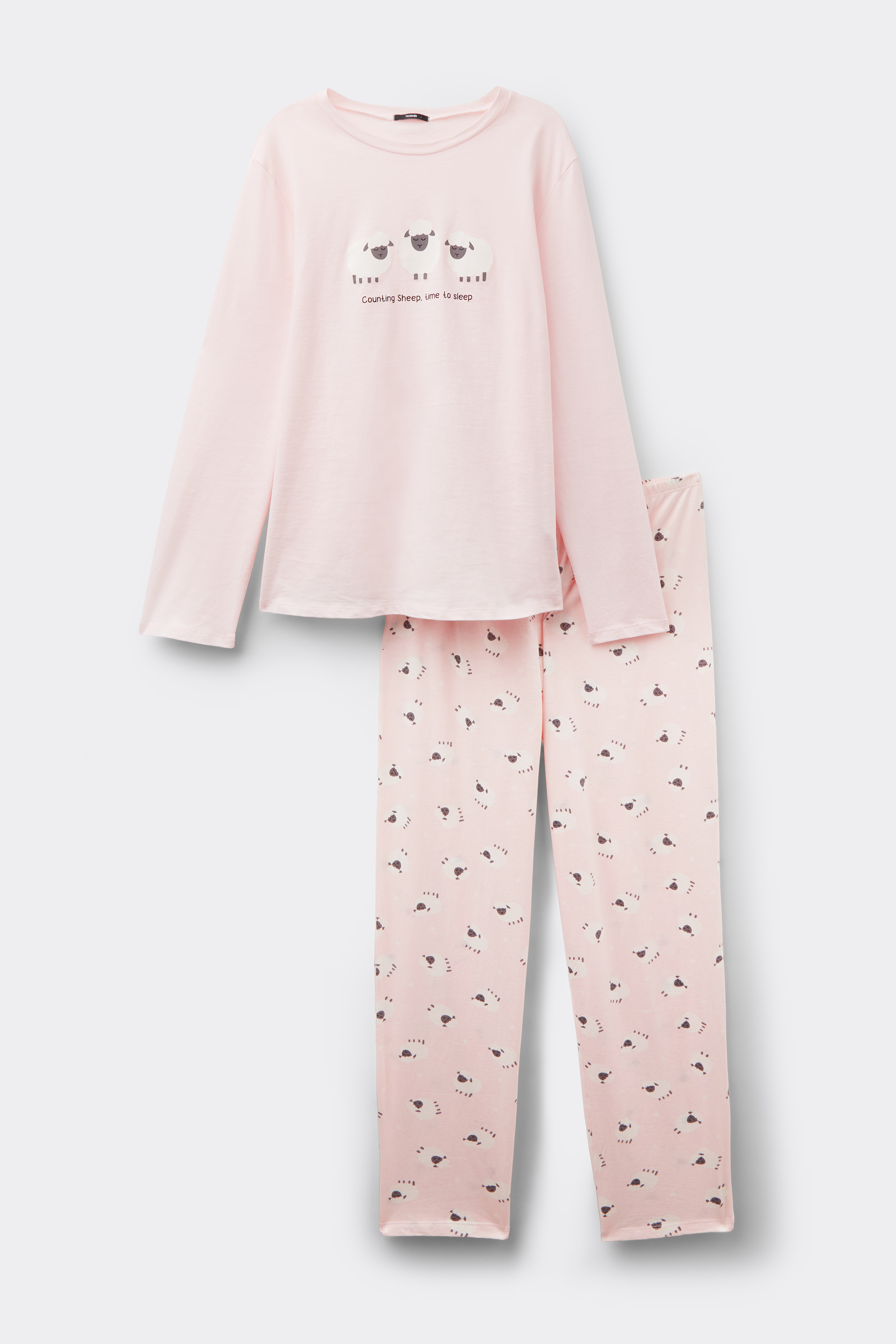 Sheep-Print Full Length Cotton Pajamas