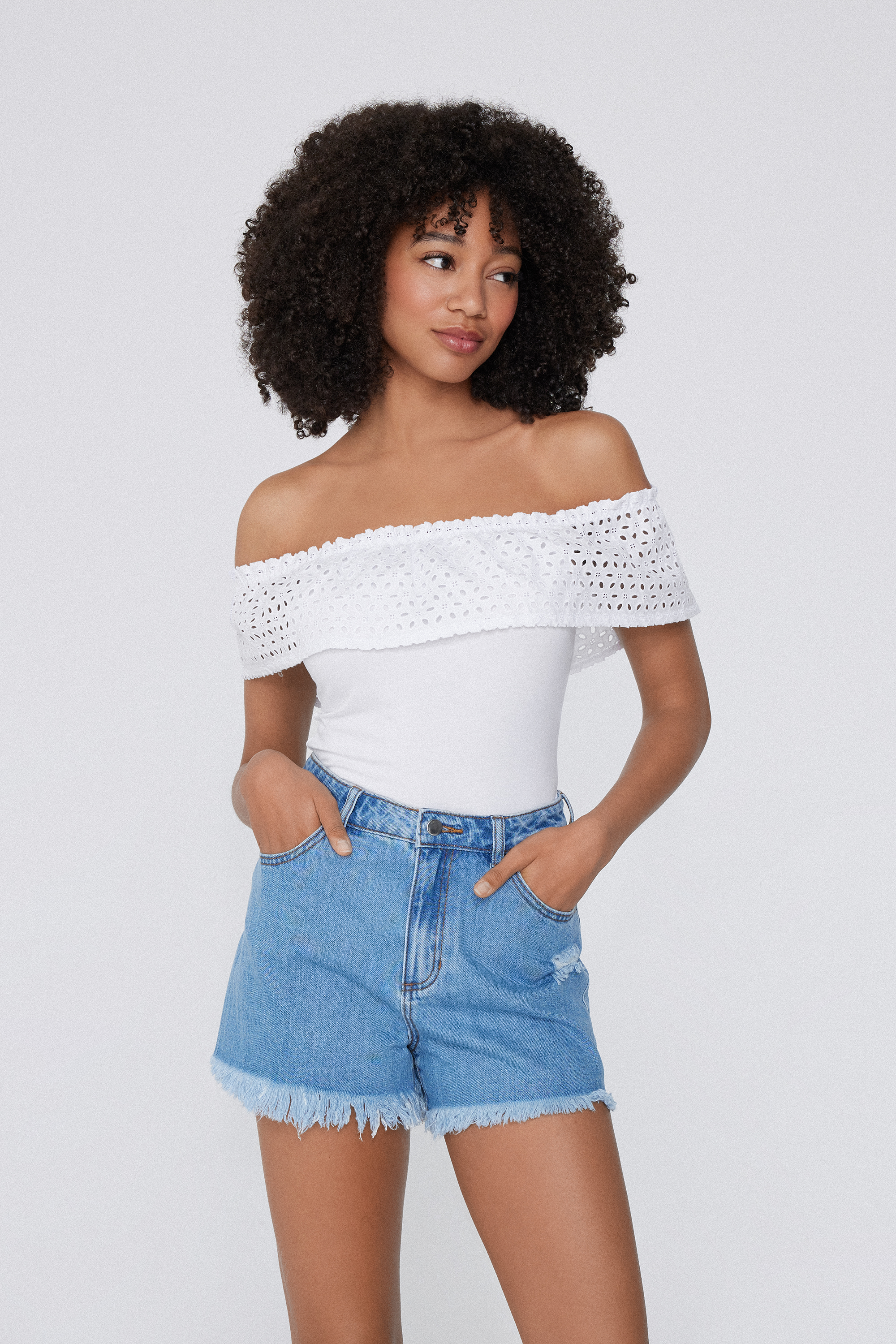 Cotton Bandeau Crop Top with Broderie Anglaise Ruffle