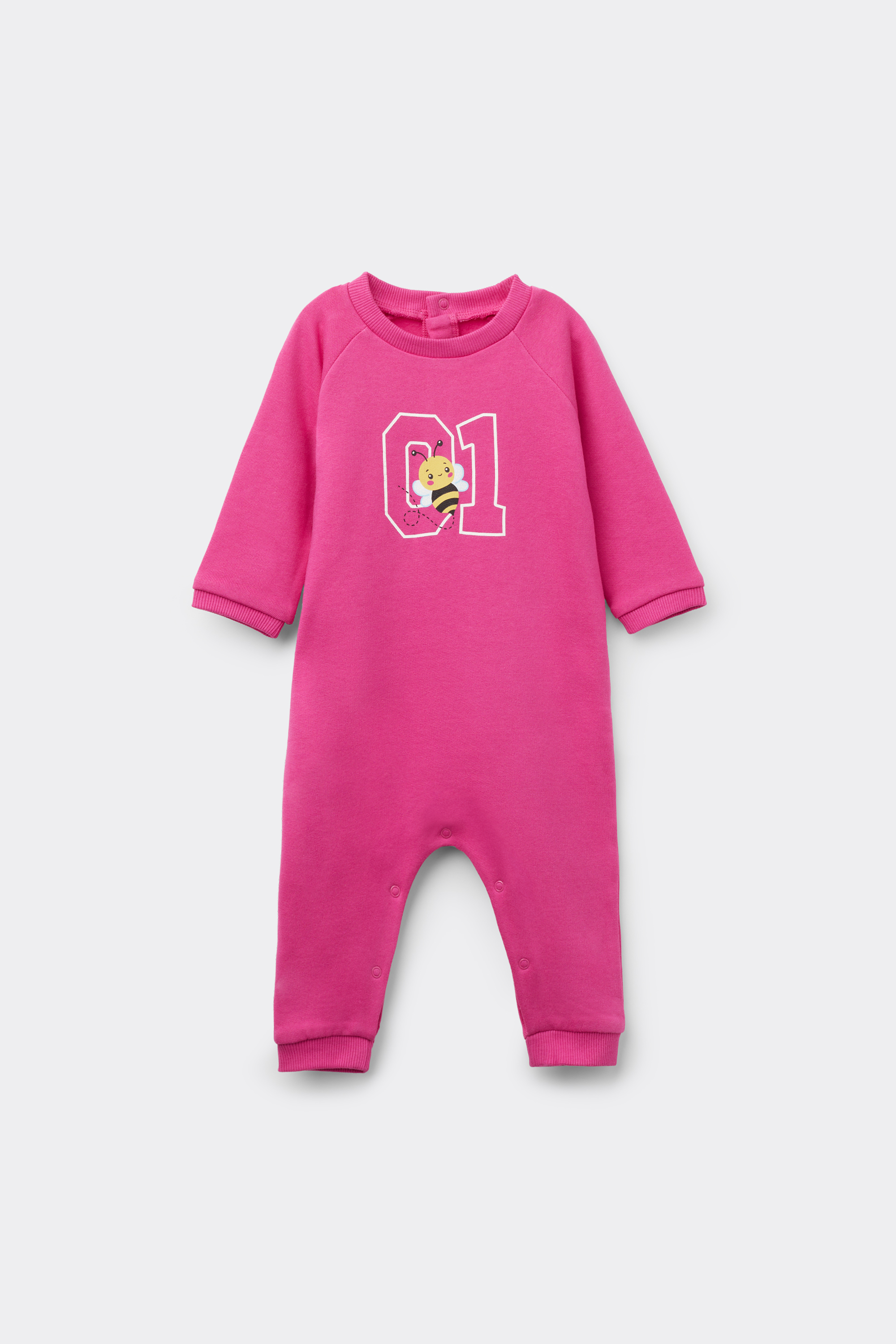 Baby Heavy Cotton Fleece Playsuit with Long Sleeves