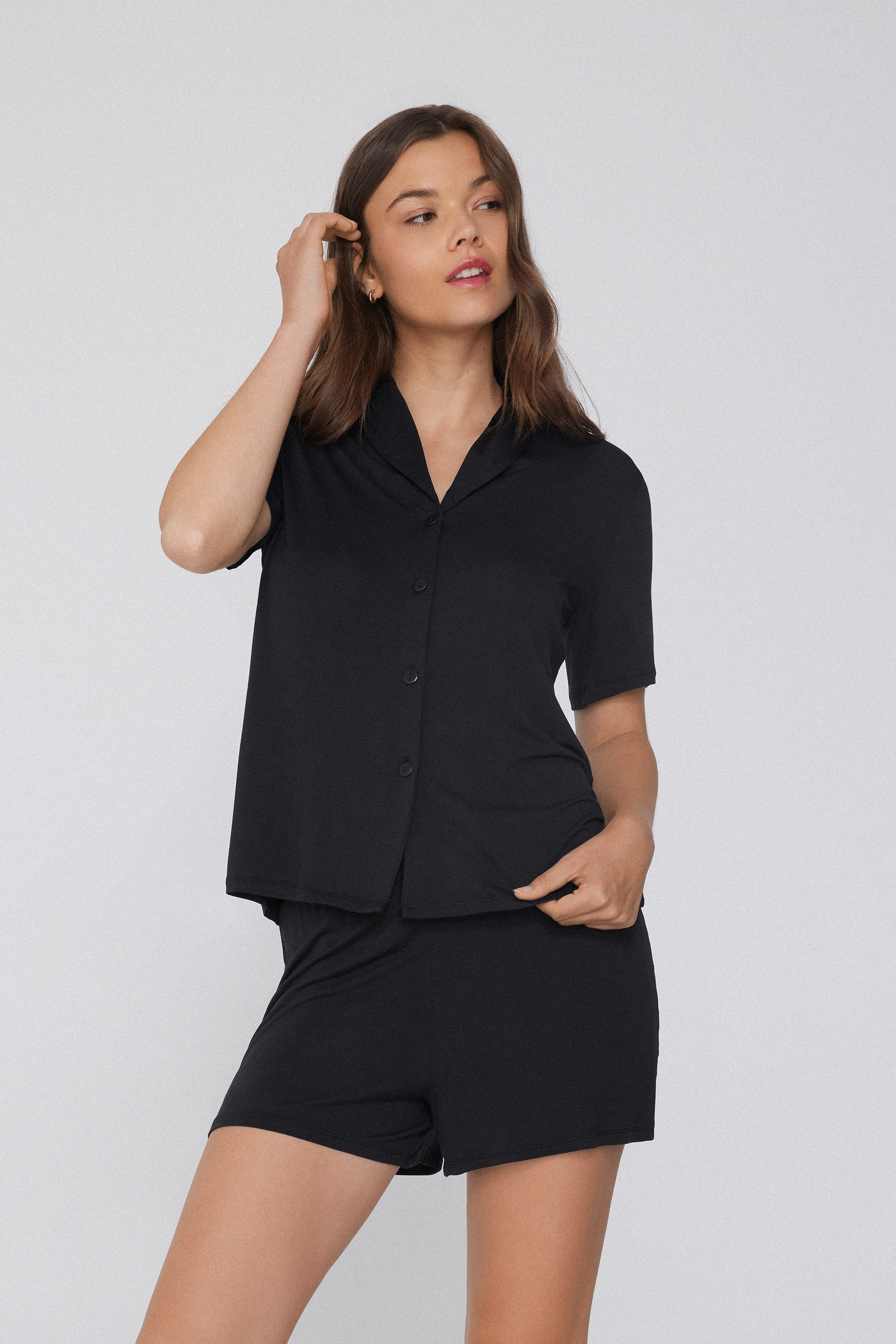 Pyjama Court Manches Mi-longues Ouvert en Viscose