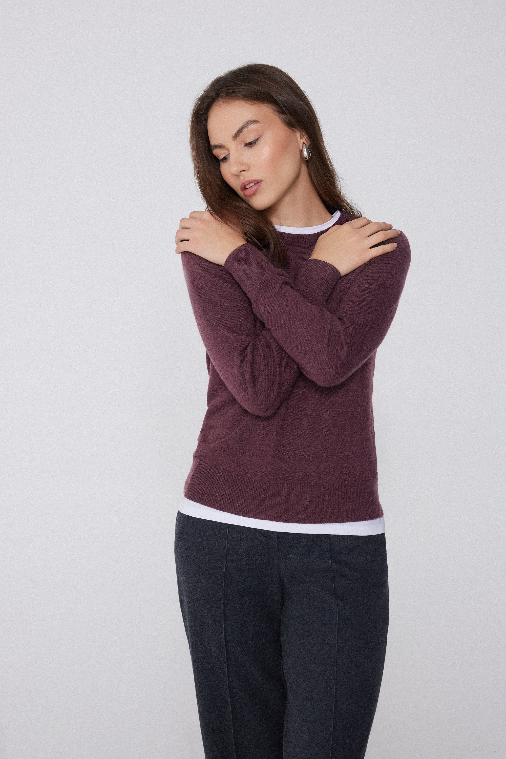 Long Sleeve Round-Neckline Heavy Sweater with Wool