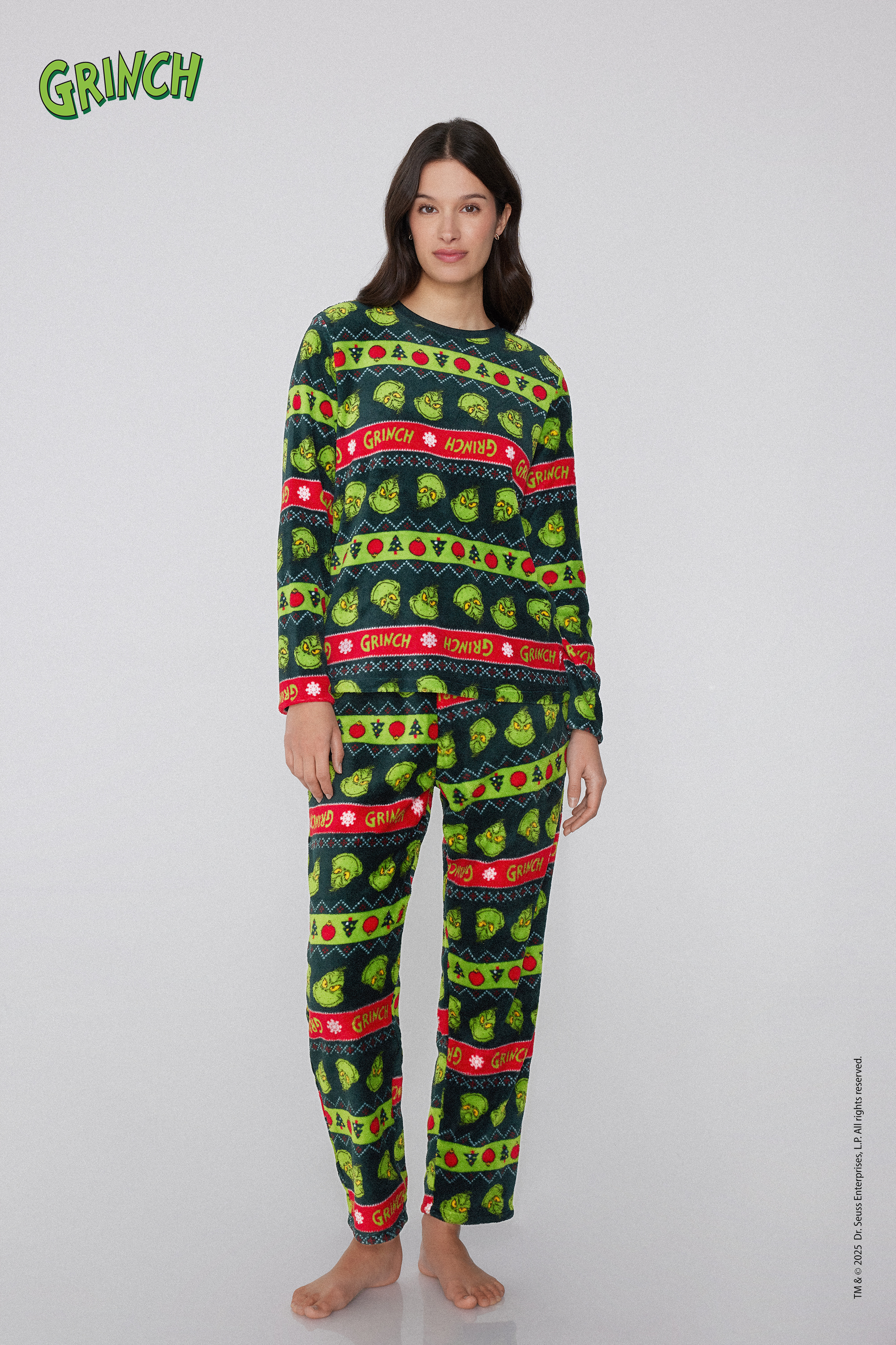 Grinch Christmas Lightweight Fleece Long Pajamas