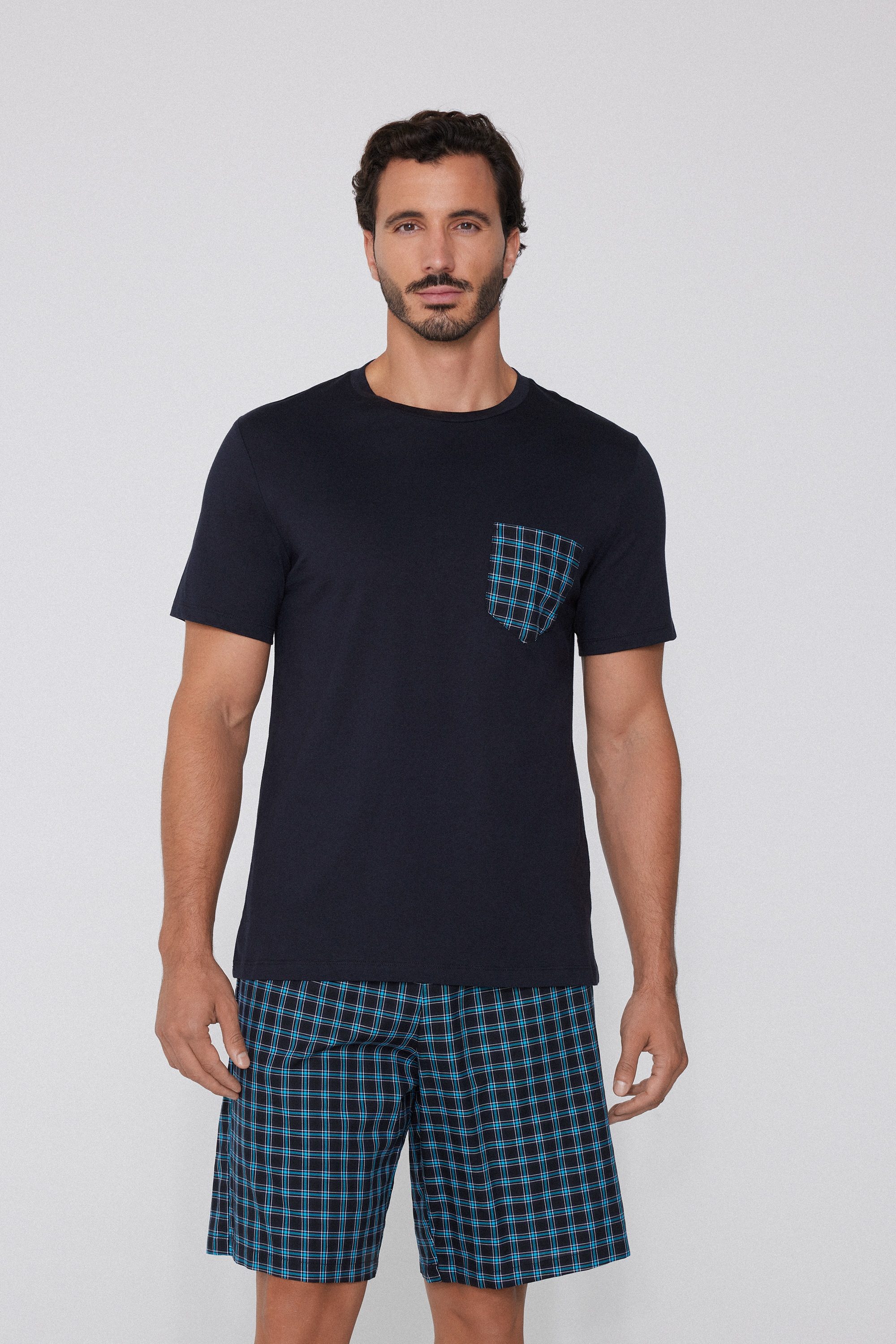 Pigiama Corto Cotone con Taschino Quadri