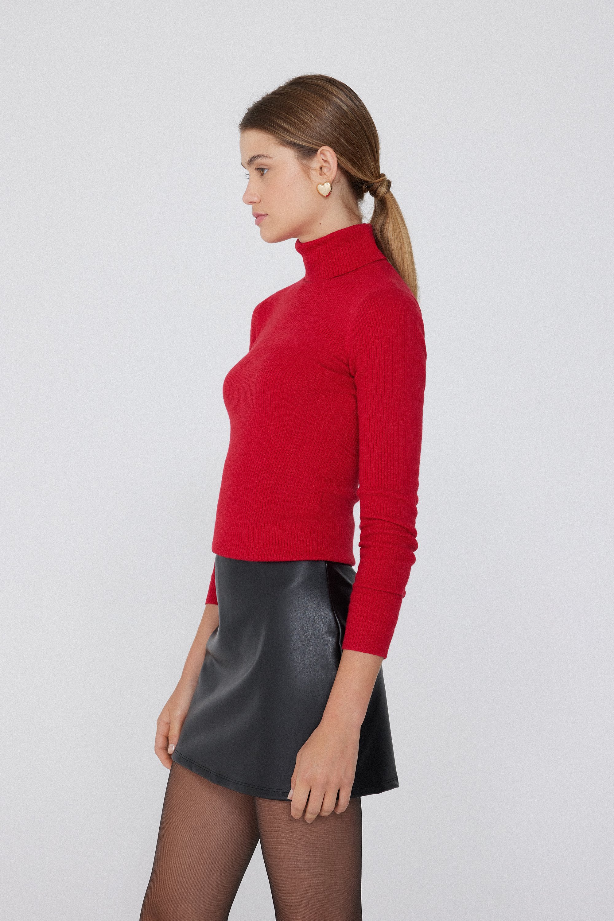 Long Sleeve Ribbed Polo Neck Heavy Knitwear with Wool