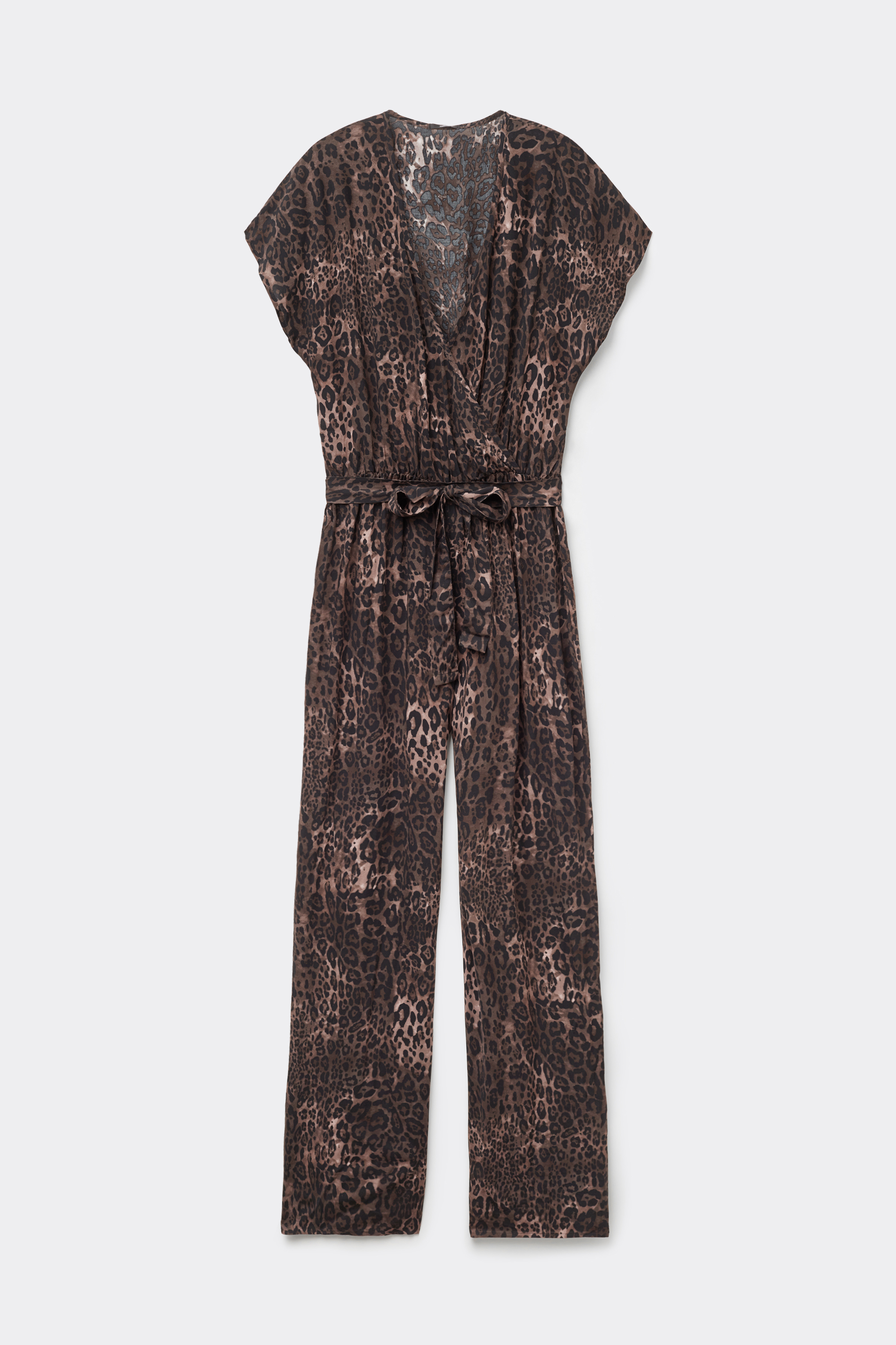 Long Viscose Canvas Jumpsuit with Short Sleeves