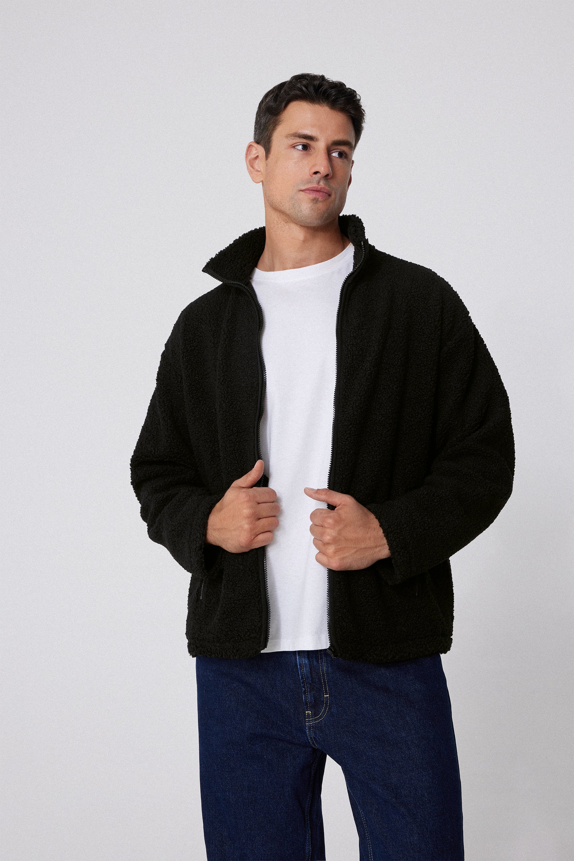 Giacca in Pile con Zip e Tasche Teddy