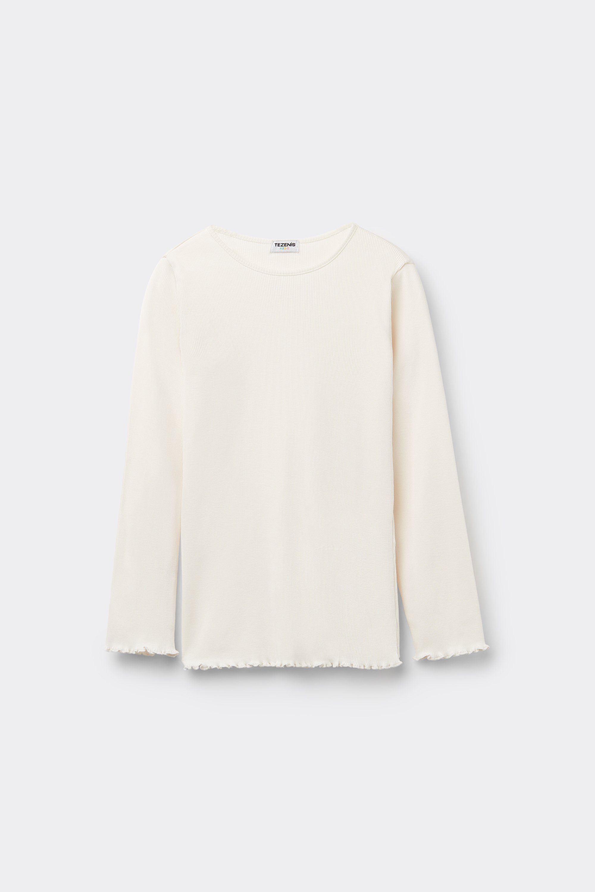 Žebrovan&eacute; D&iacute;vč&iacute; Triko s Dlouh&yacute;m Ruk&aacute;vem, Kulat&yacute;m V&yacute;střihem a Obloučkov&yacute;m Lemem