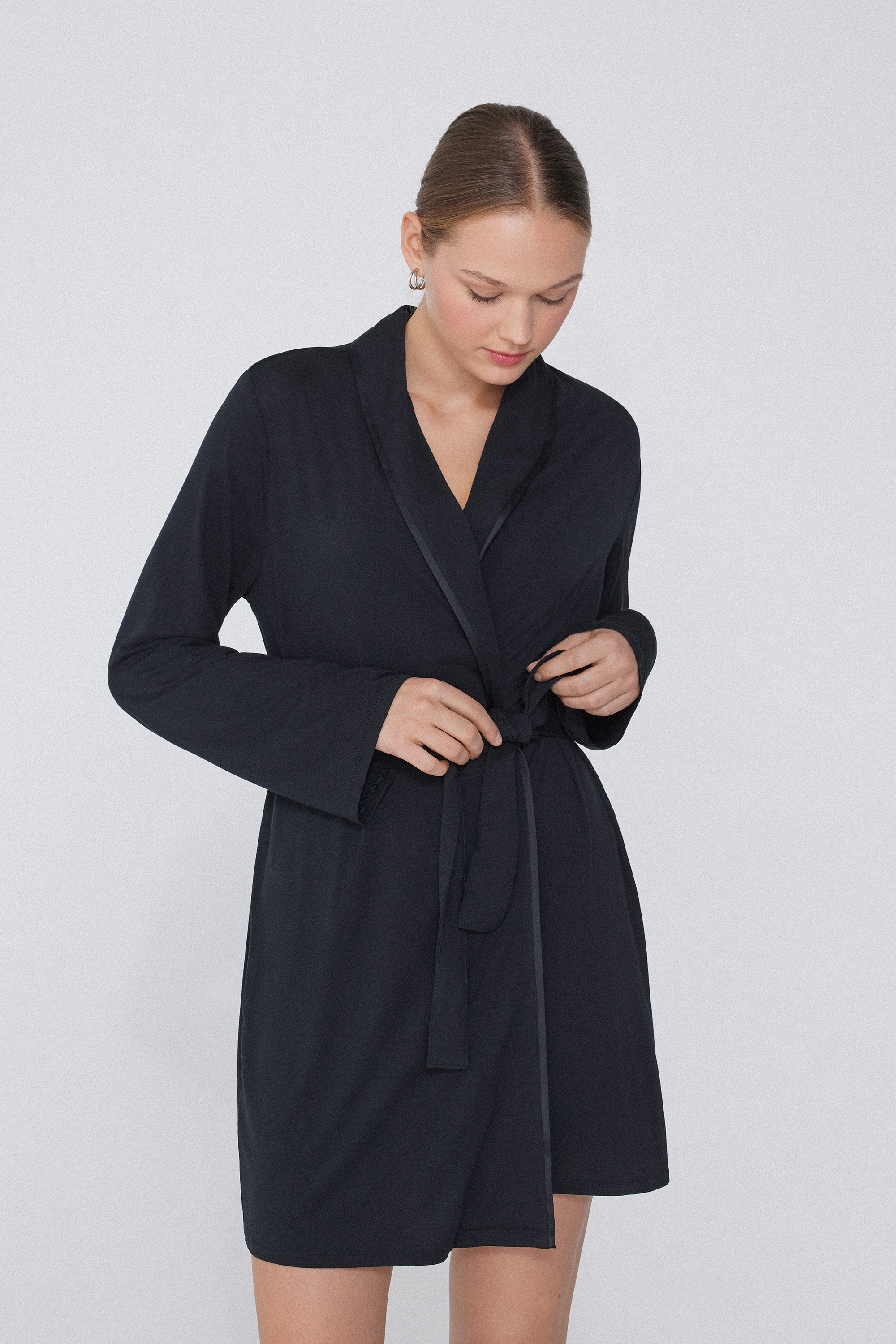 Long Sleeve Viscose Dressing Gown with Satin Trim