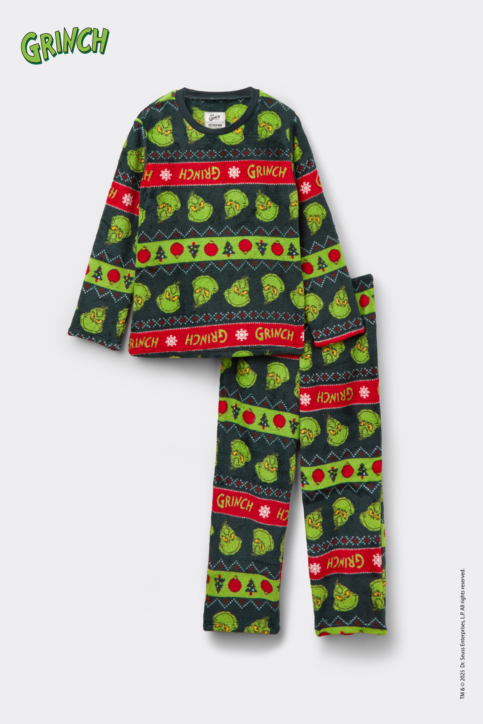 Unisex Kids Christmas Grinch Long Light Fleece Pyjamas