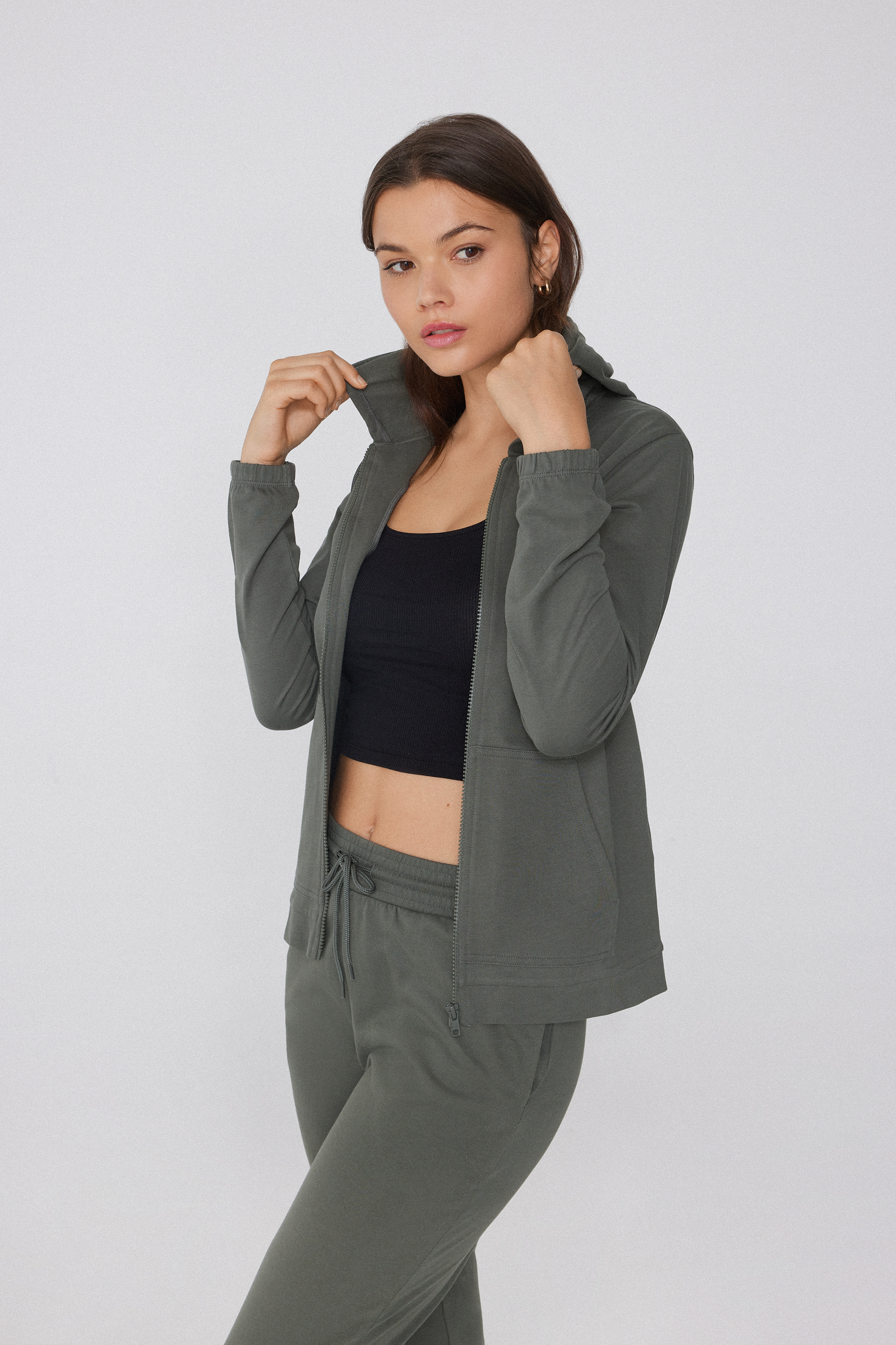 Lightweight Zip-Up Drawstring Hoodie