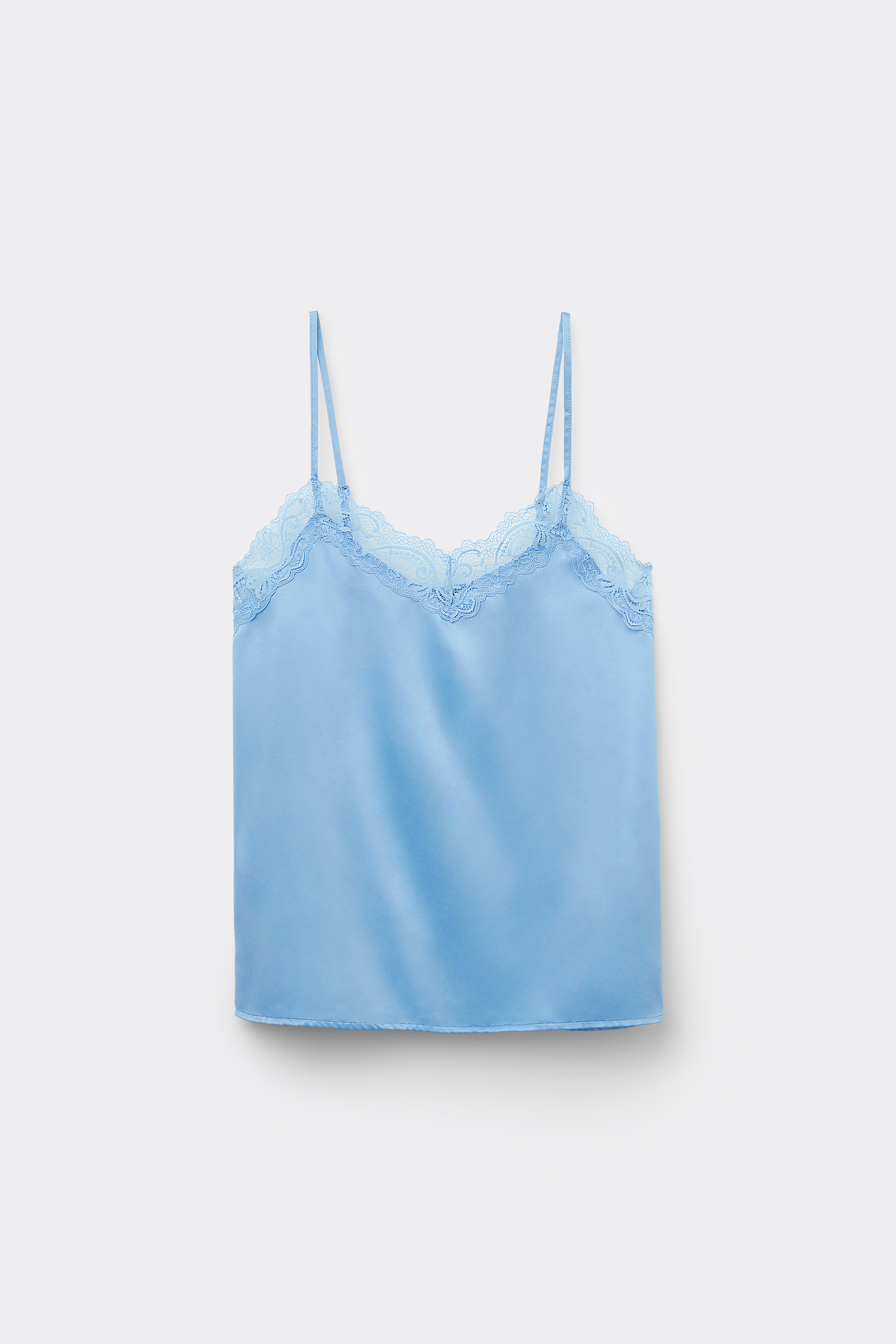 Satin and Lace Camisole with Narrow Shoulder Straps