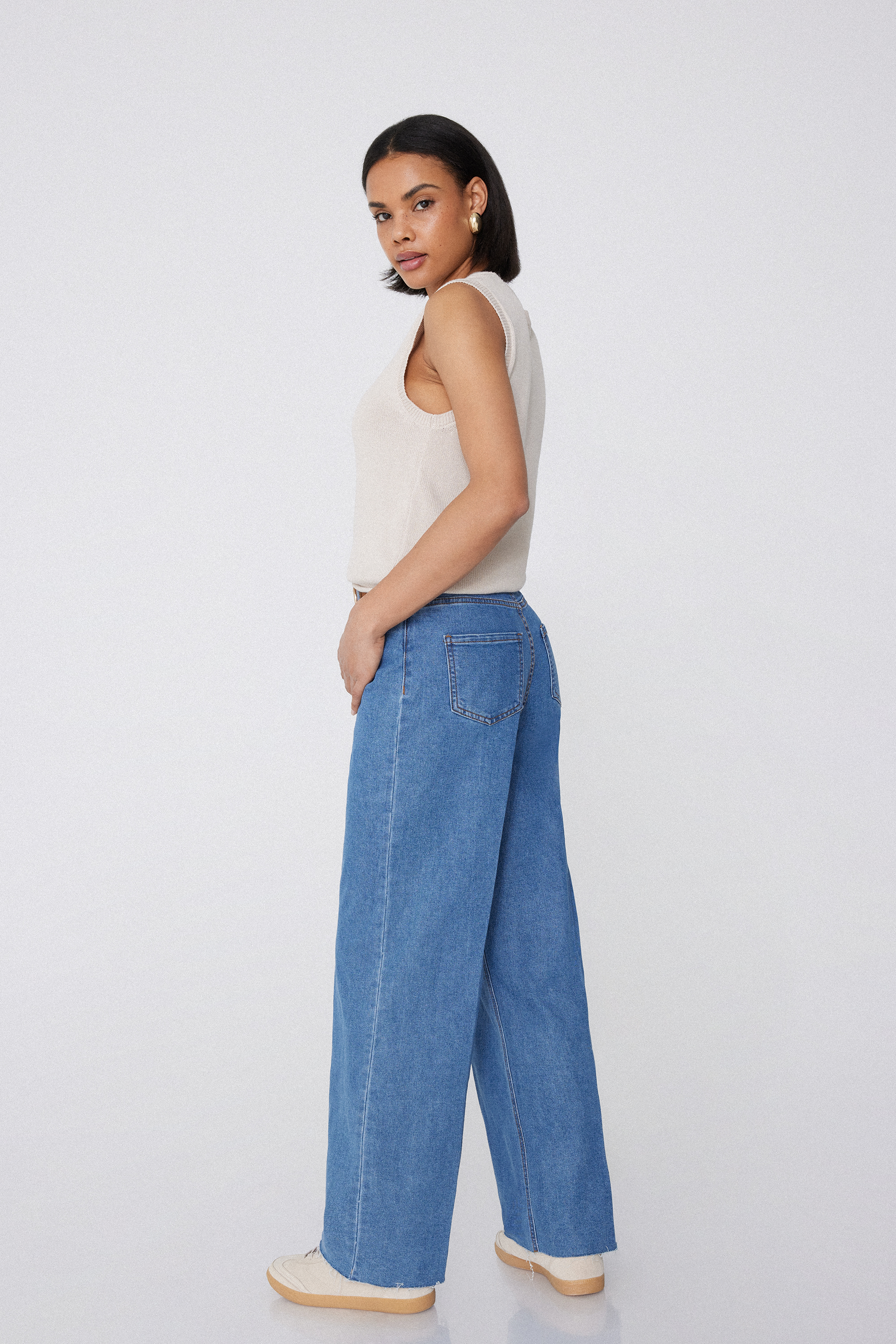 High-Waist Denim Palazzo Trousers