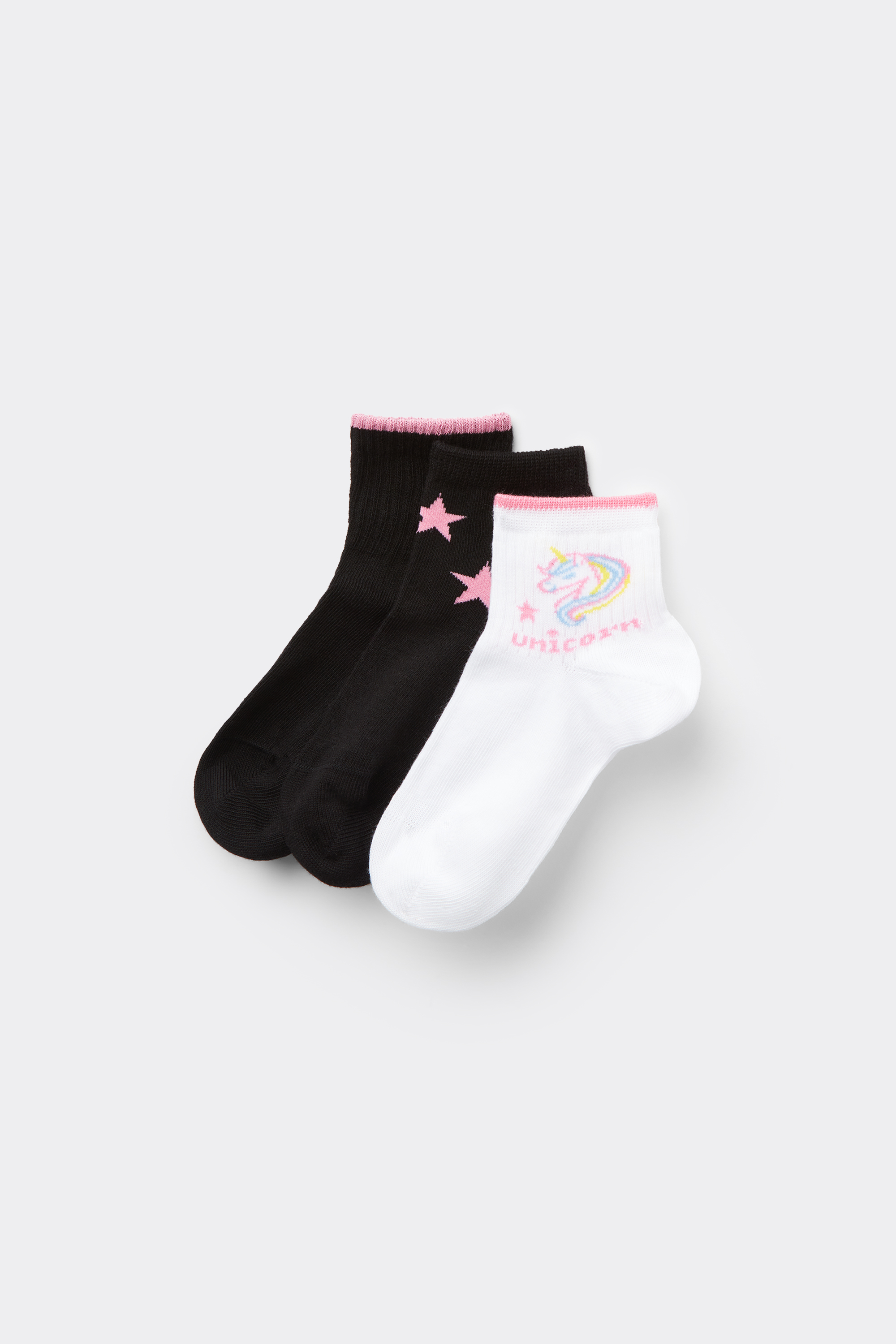 Three Pairs of Girls' Short Patterned Cotton Socks