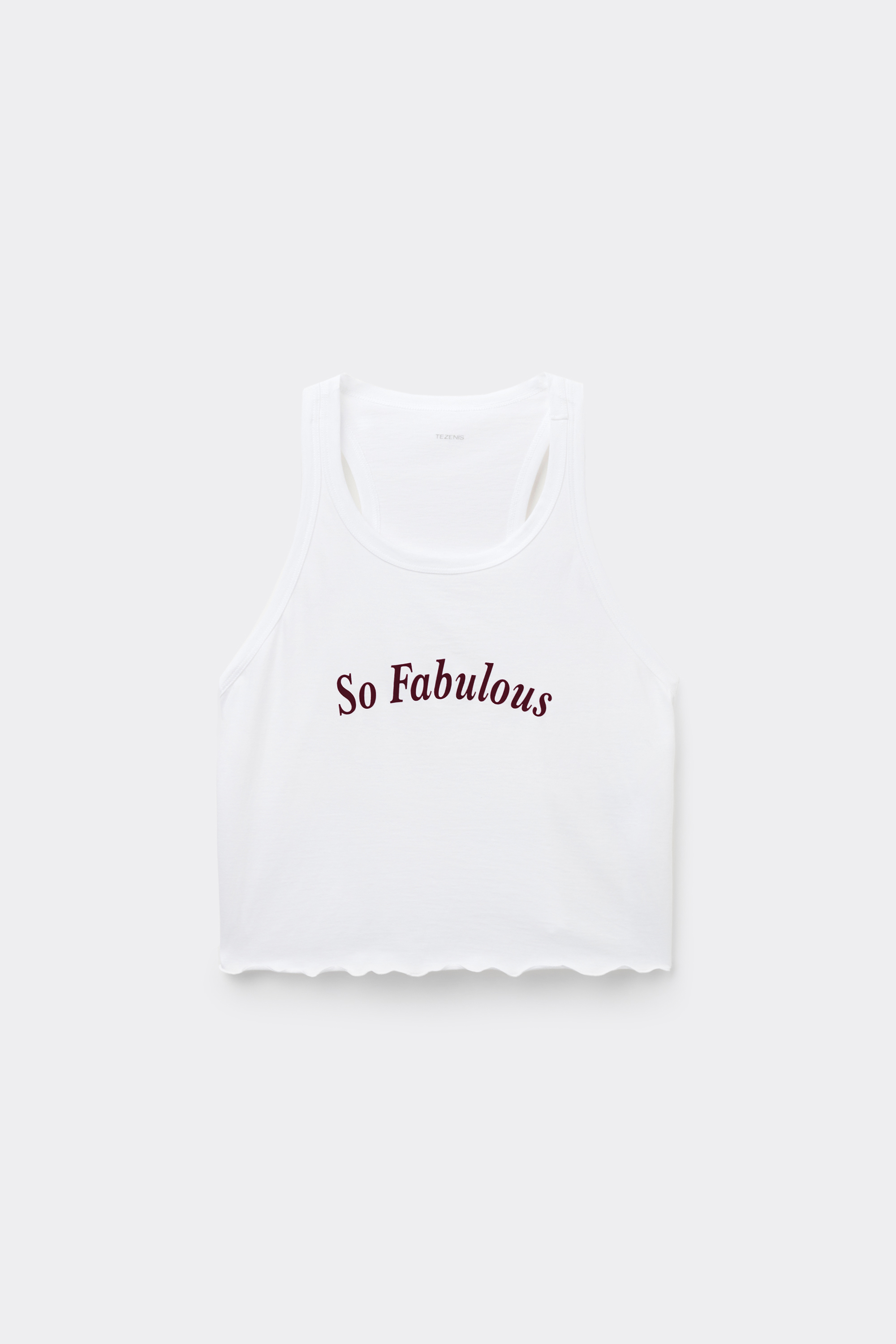 Cropped Cotton Top with Print and Rolled Hem