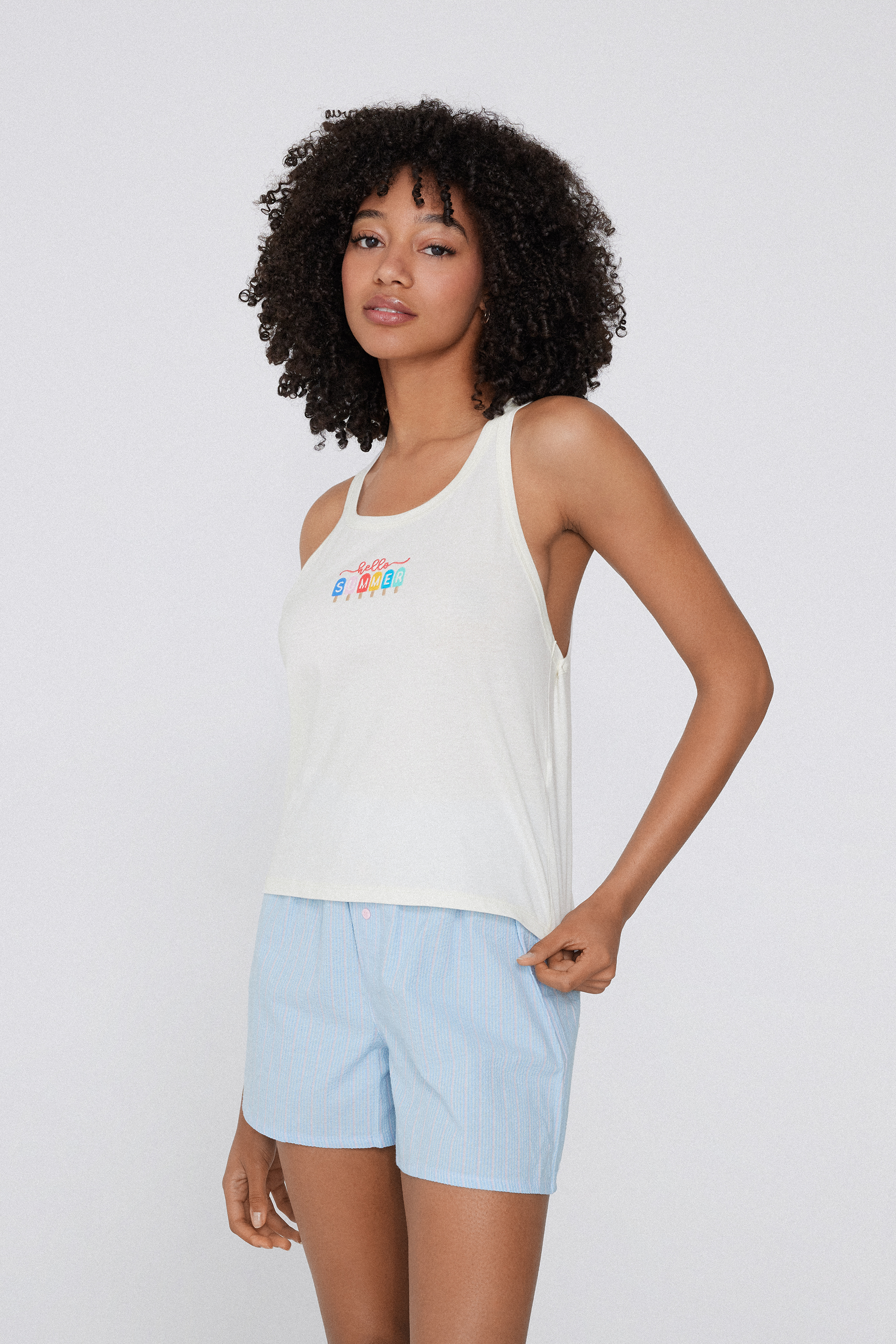 Embroidered Cotton Camisole with Wide Shoulder Straps