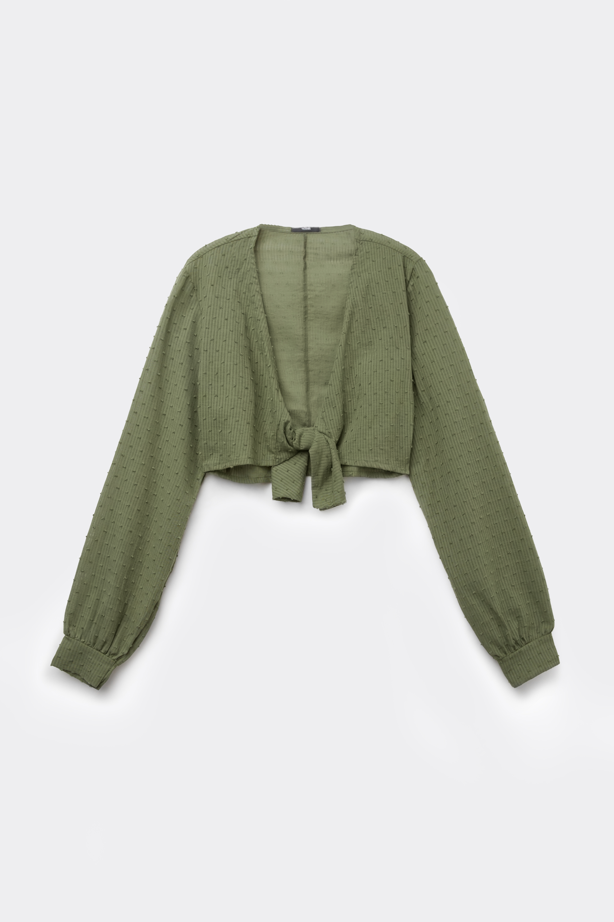 Long-Sleeved Cropped Canvas Top with Crossover