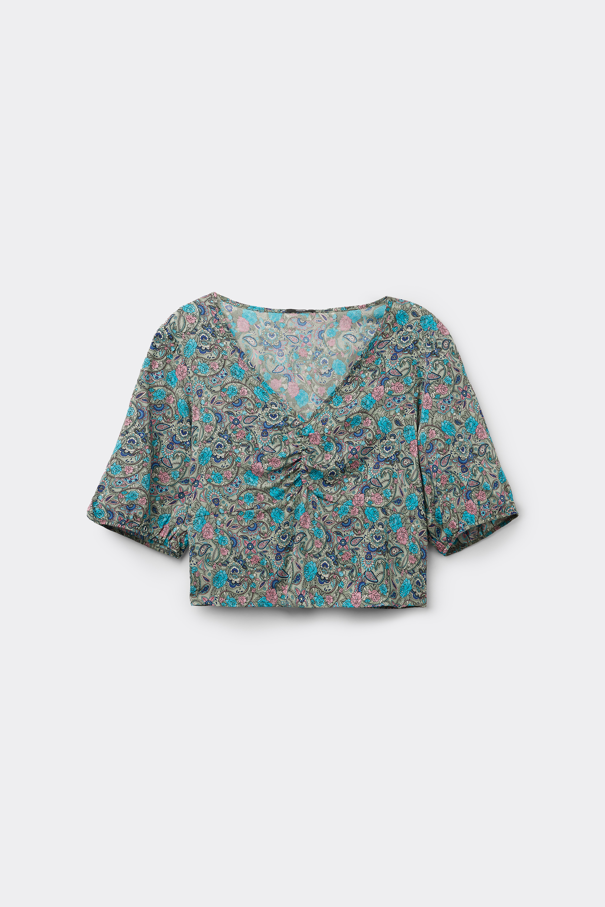 Short-Sleeved Gathered Viscose Crop Top