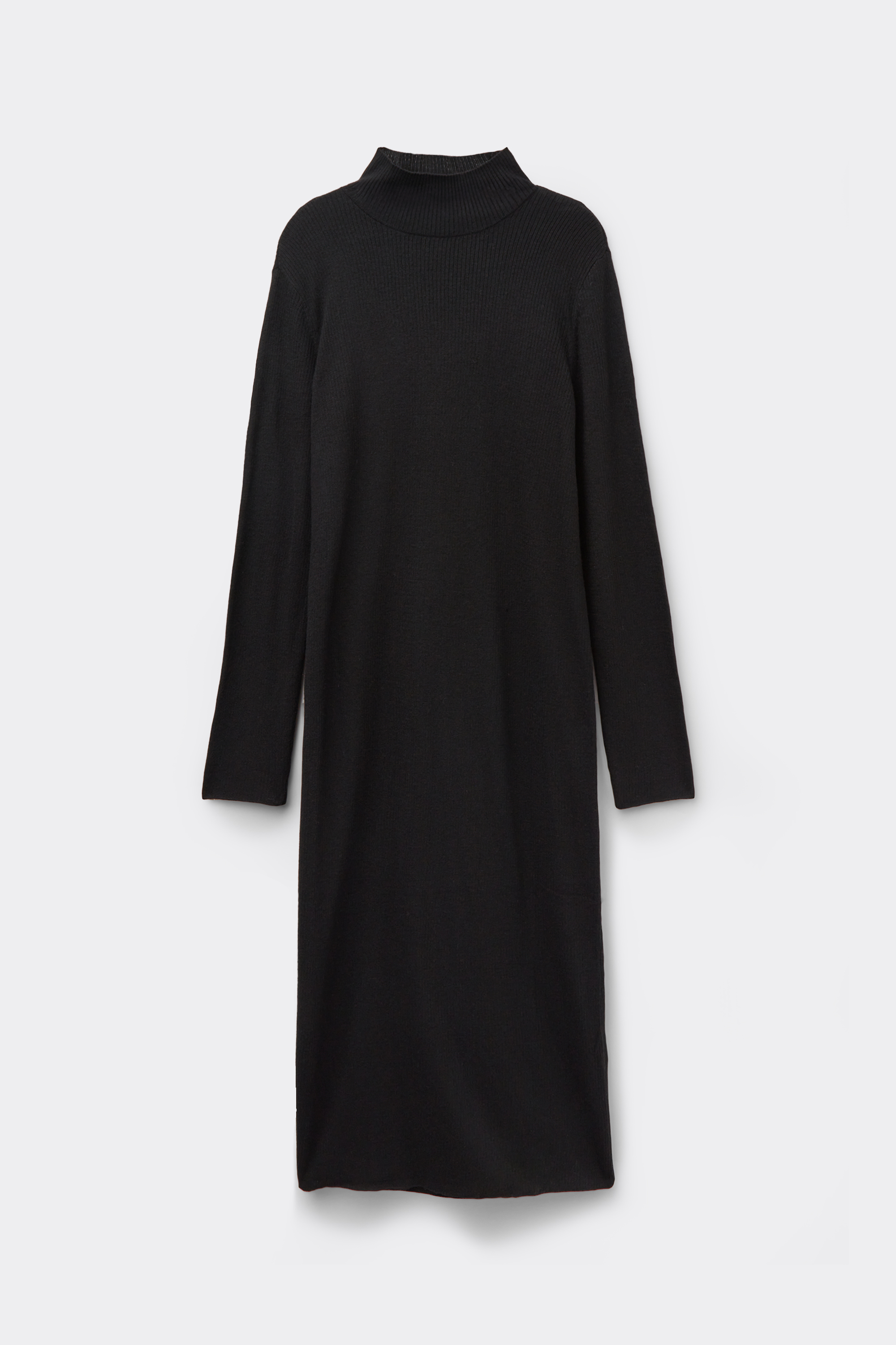 High-Necked Long Ribbed Dress with Wool