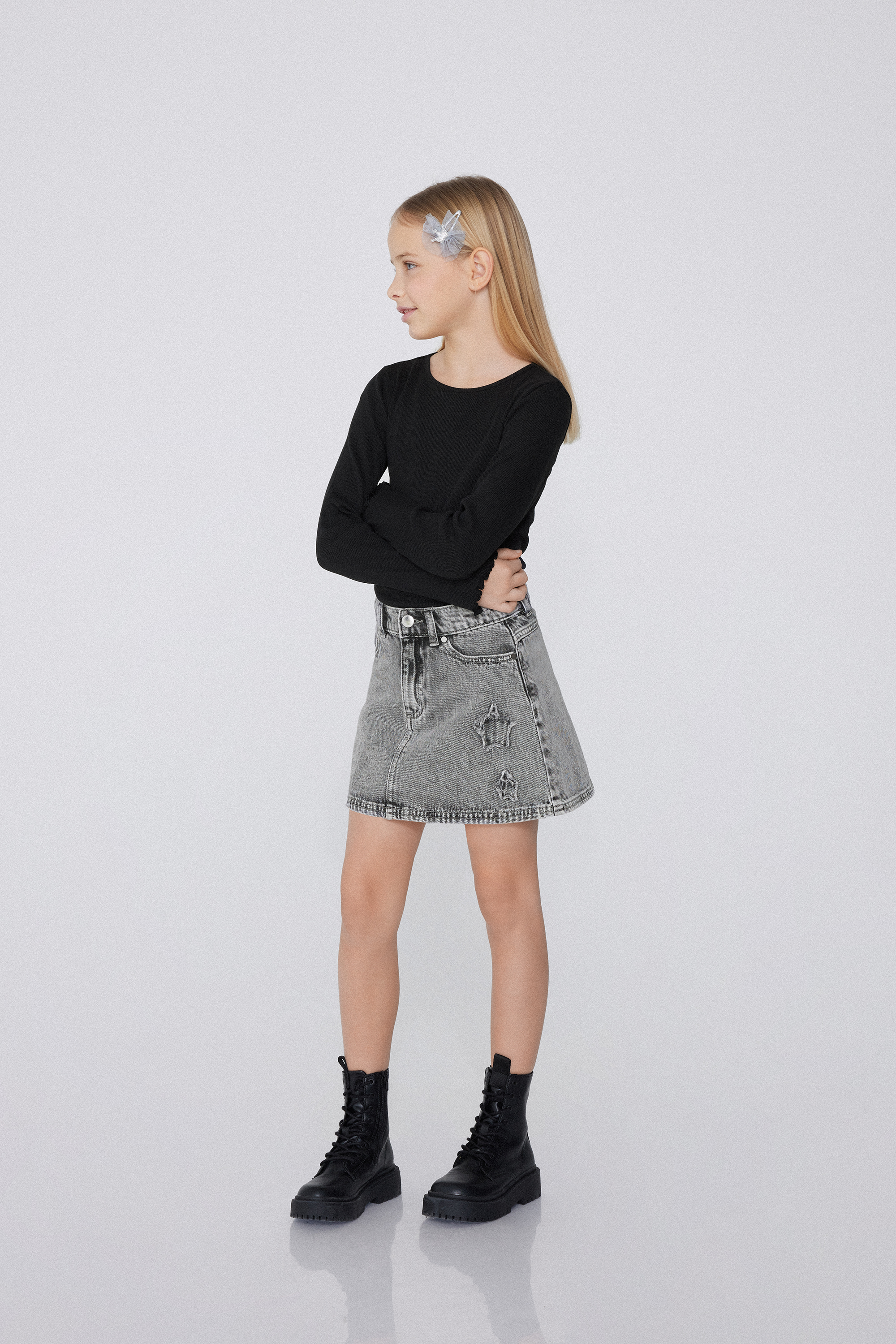 Girls&rsquo; Star Patch Denim Mini Skirt