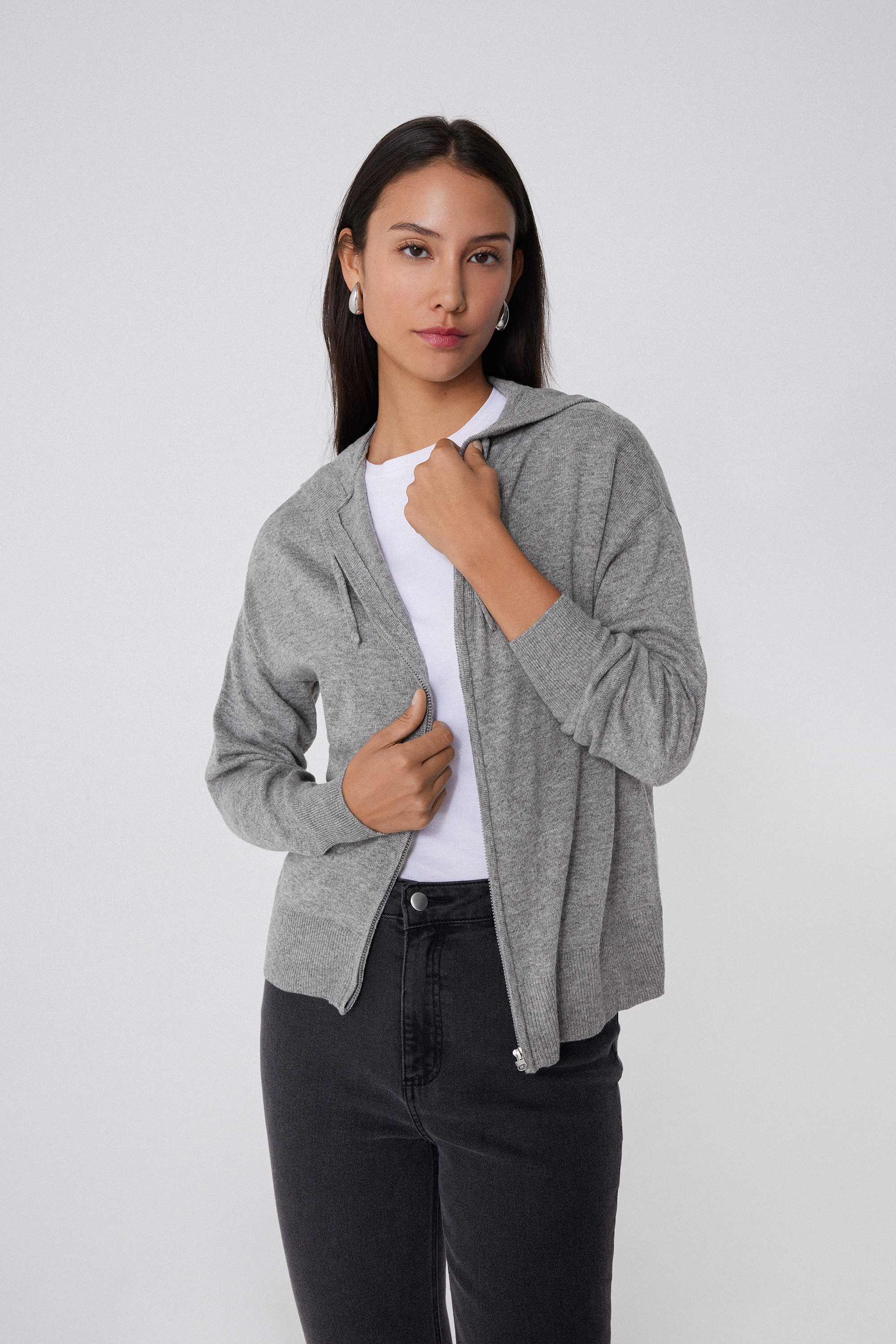 Wool Fabric Zip-Up Hoodie