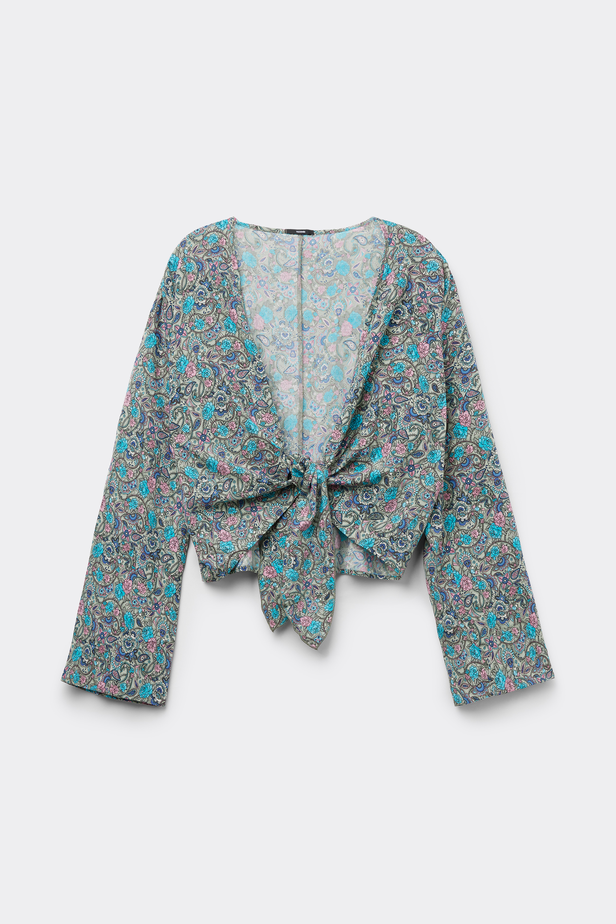 Long-Sleeved Knotted Viscose Cropped Shirt