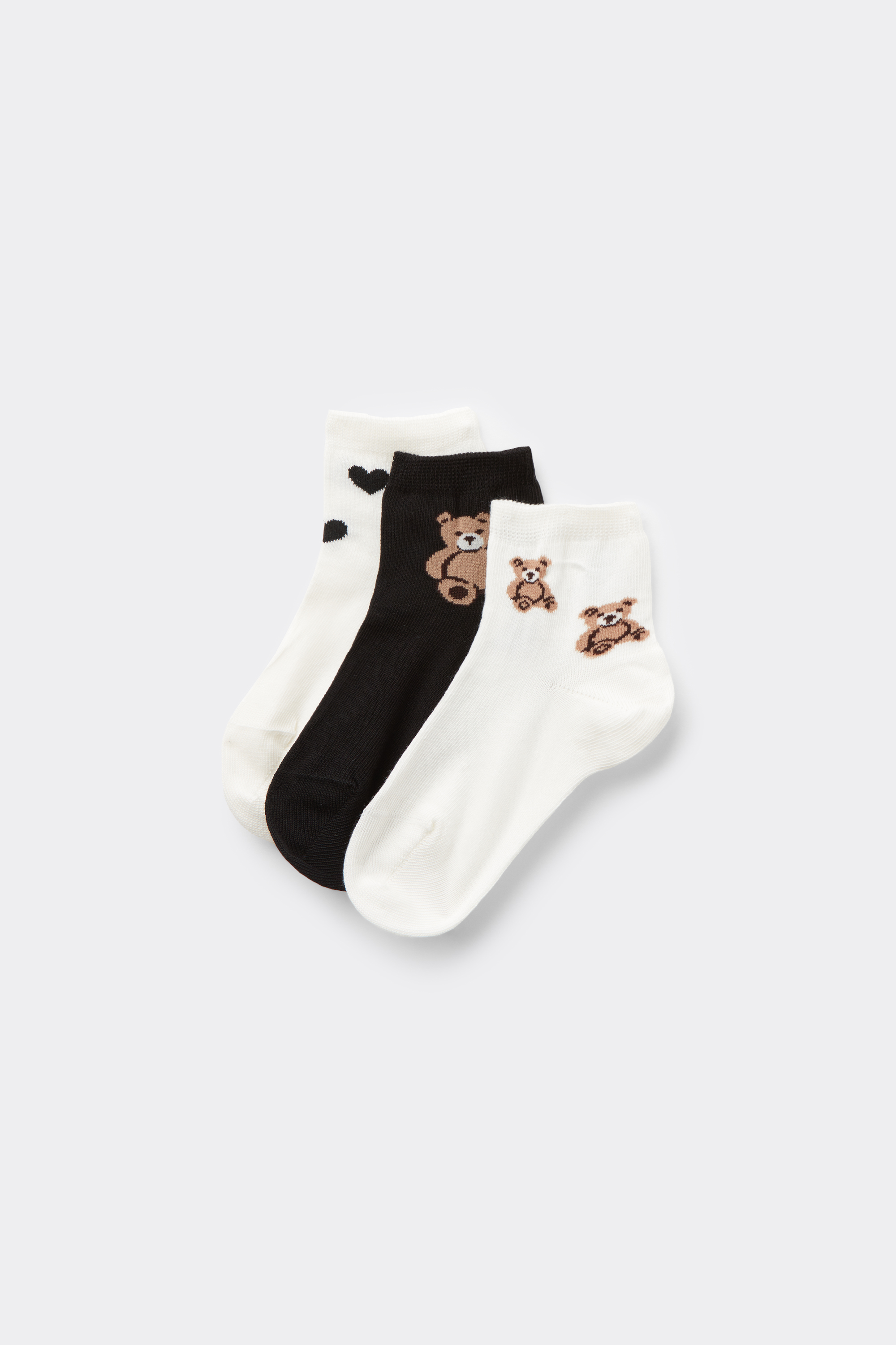 Three Pairs of Girls' Short Patterned Cotton Socks