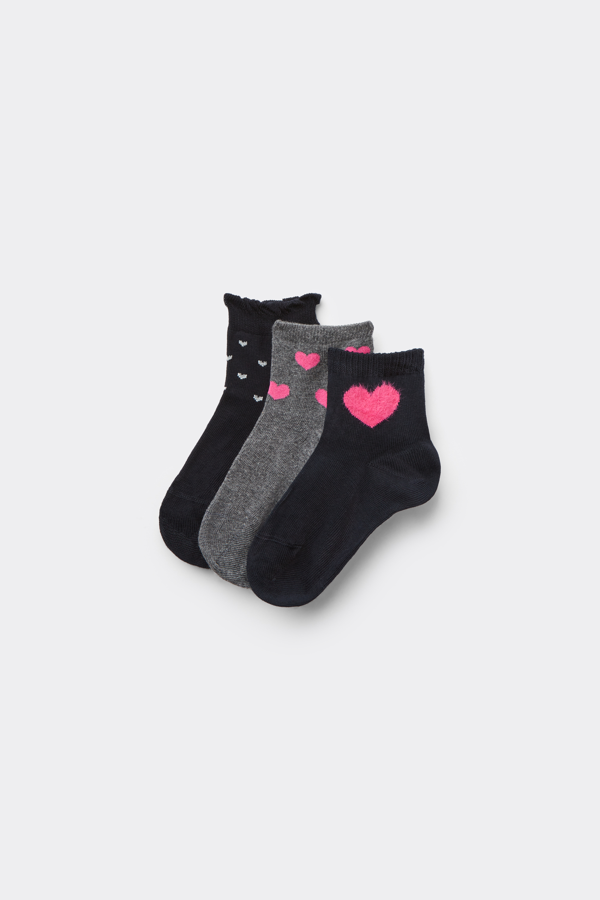 Three Pairs of Girls' Short Patterned Cotton Socks
