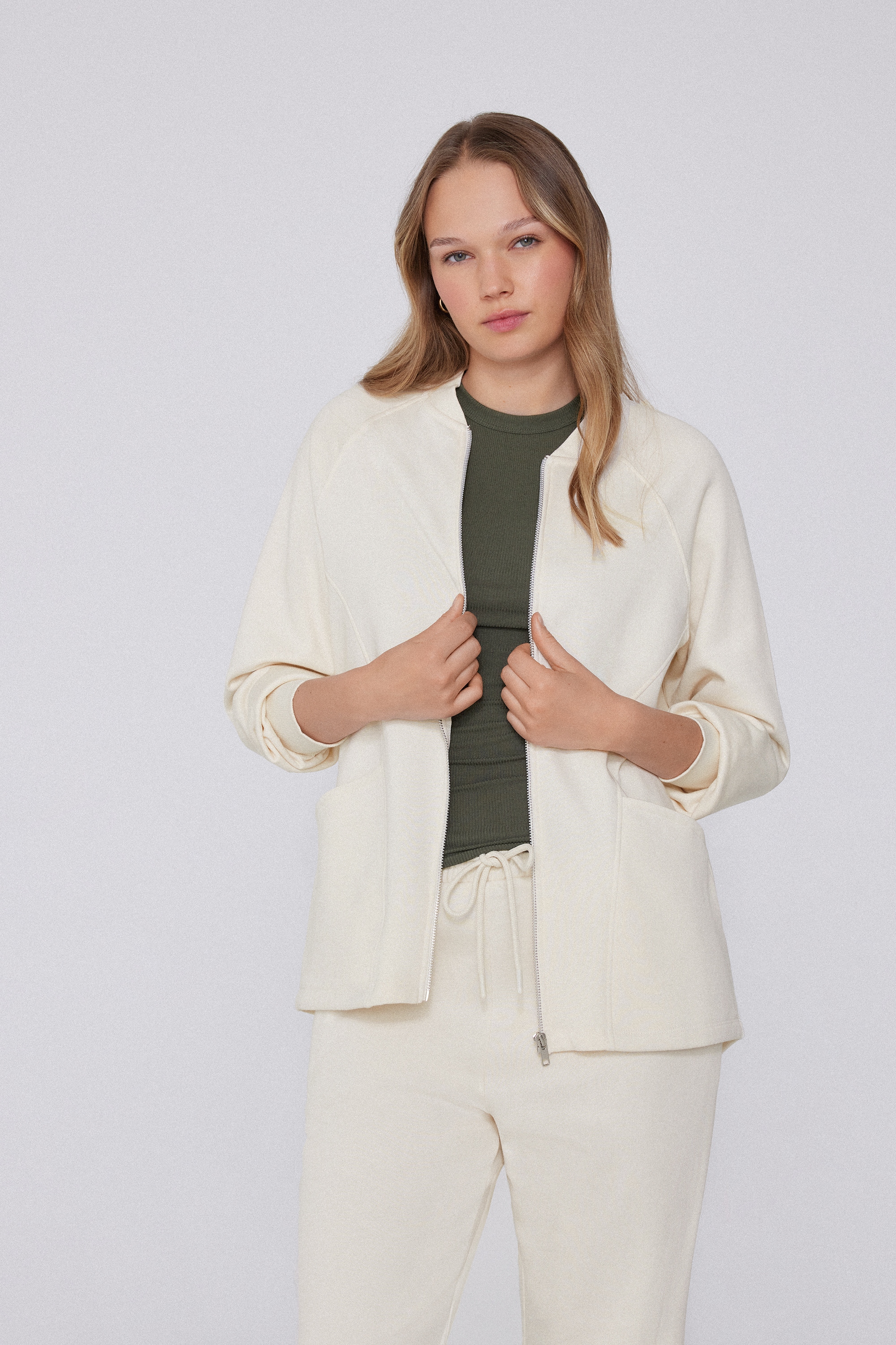 Asymmetric Long Sleeve Zip Sweatshirt with Pockets