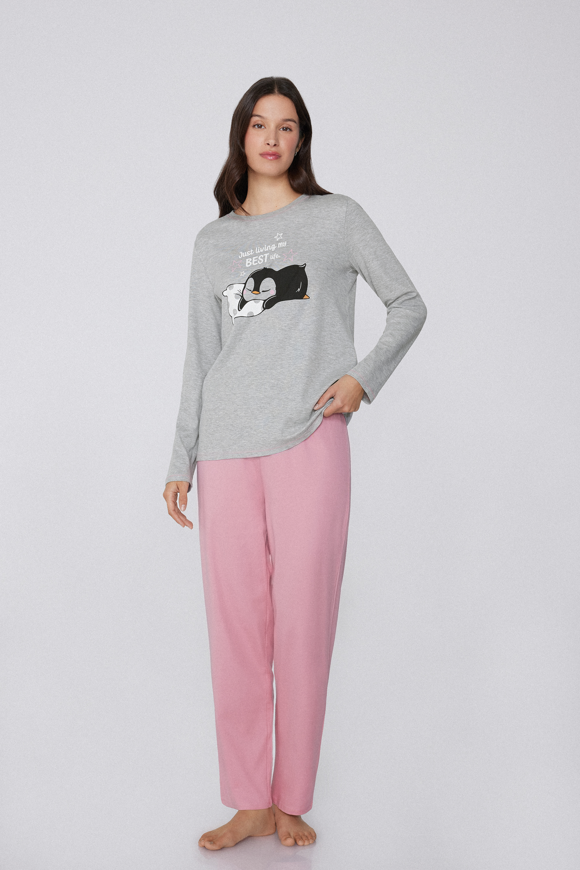 Langer Pyjama aus Baumwolle Pinguinprint