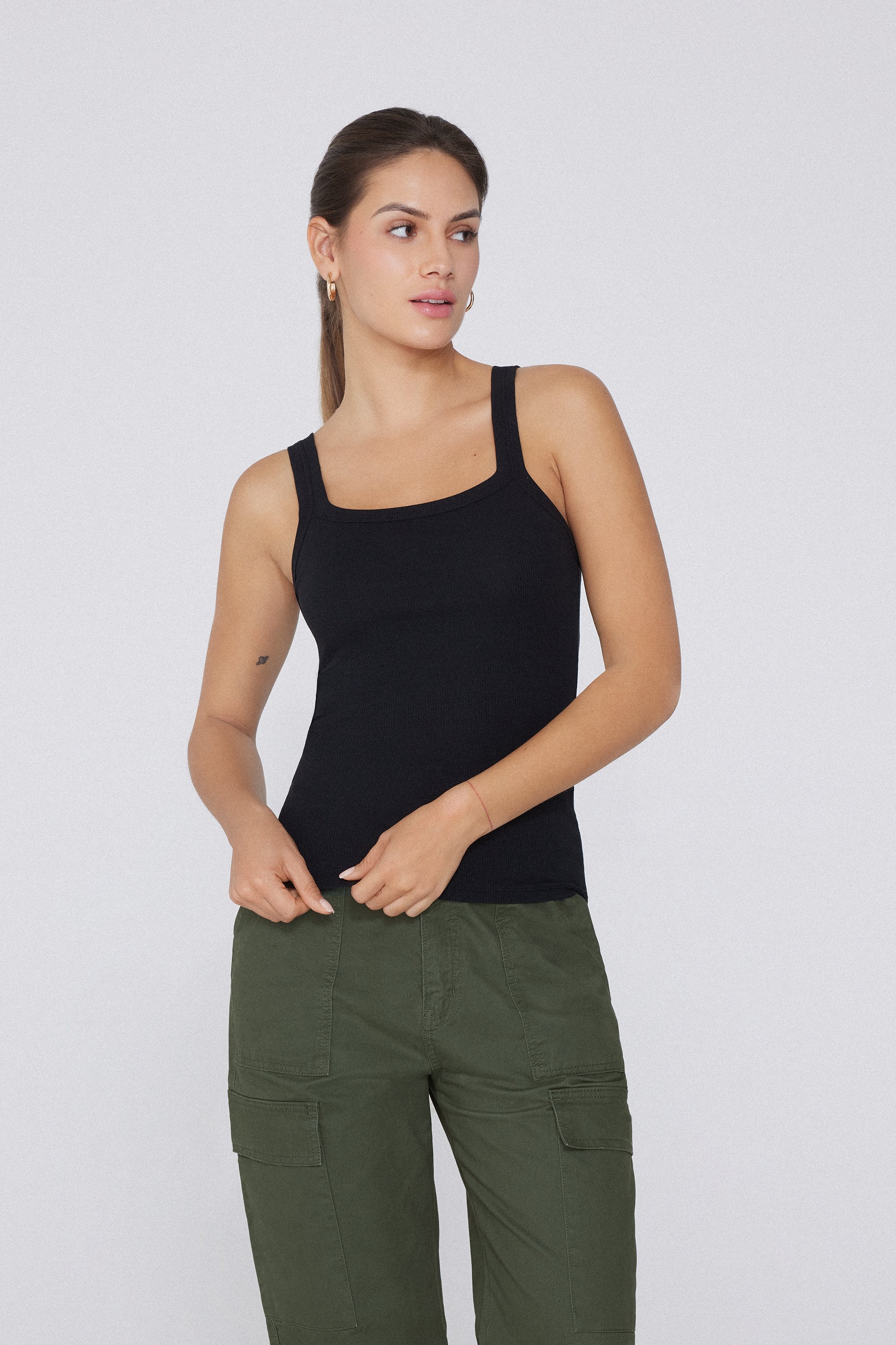 Ribbed Cotton Square-Neck Tank Top