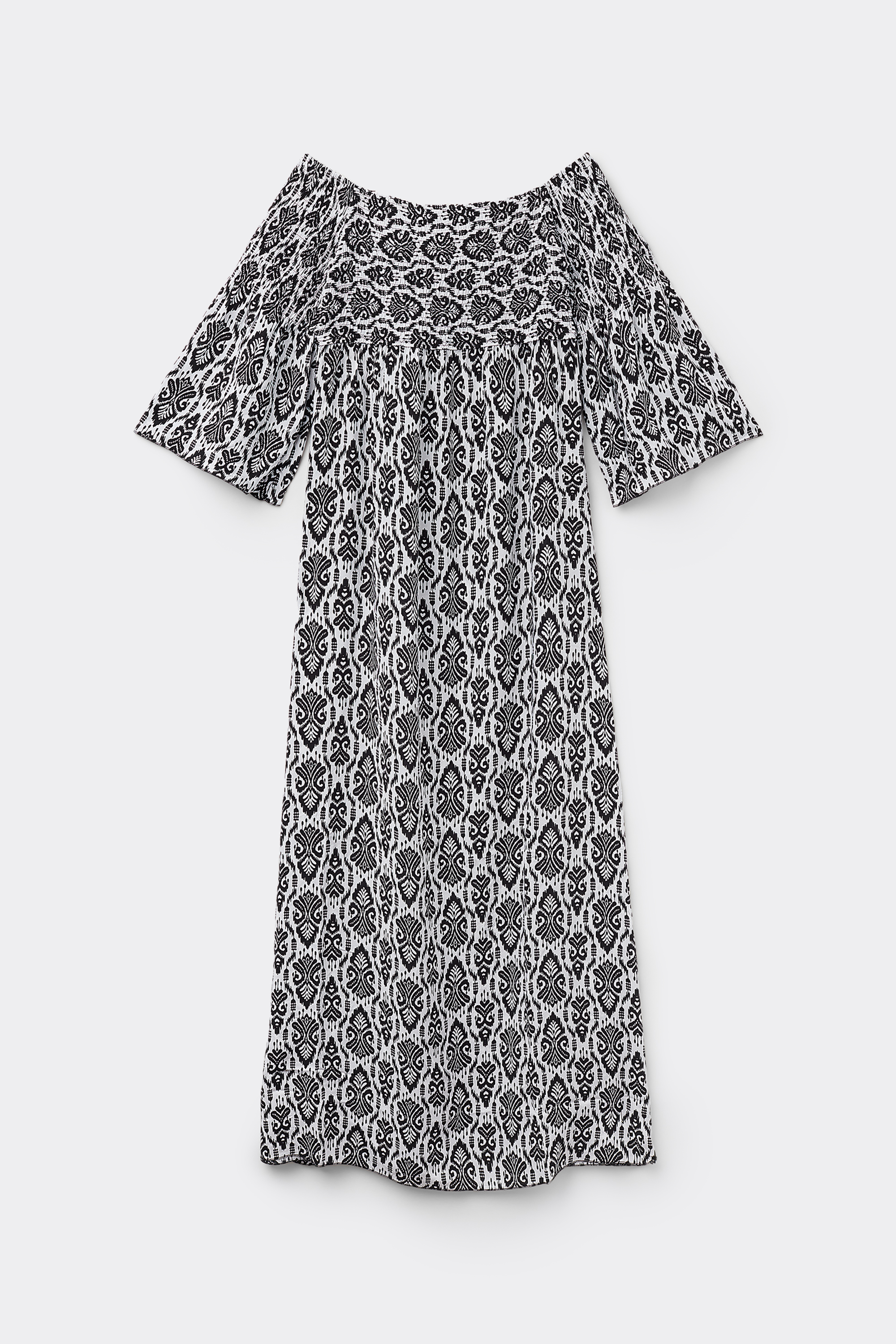 Long Stitched-Smock Off-The-Shoulder Dress