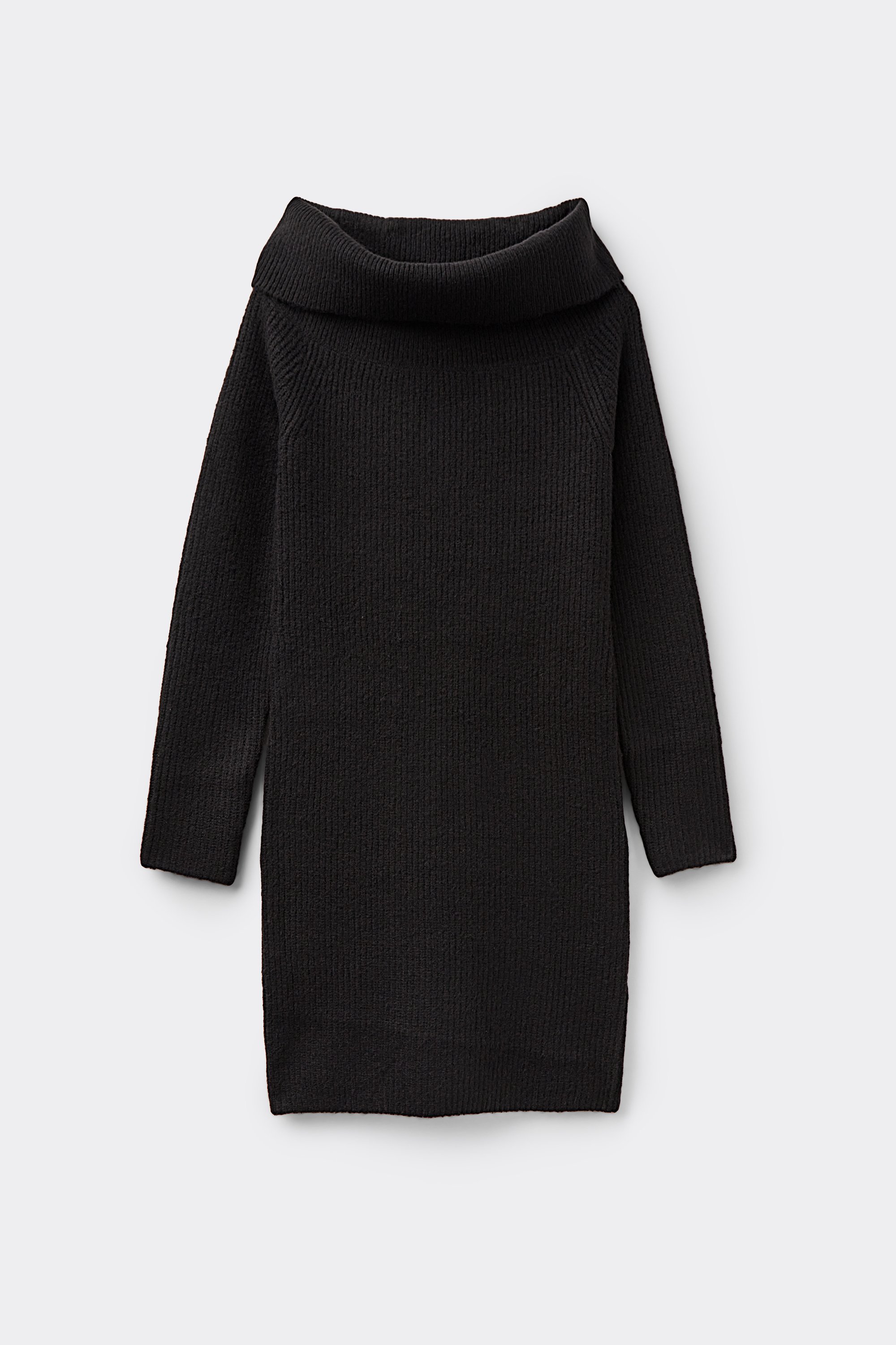 Thick Ribbed Midi Dress with Cowl Neck