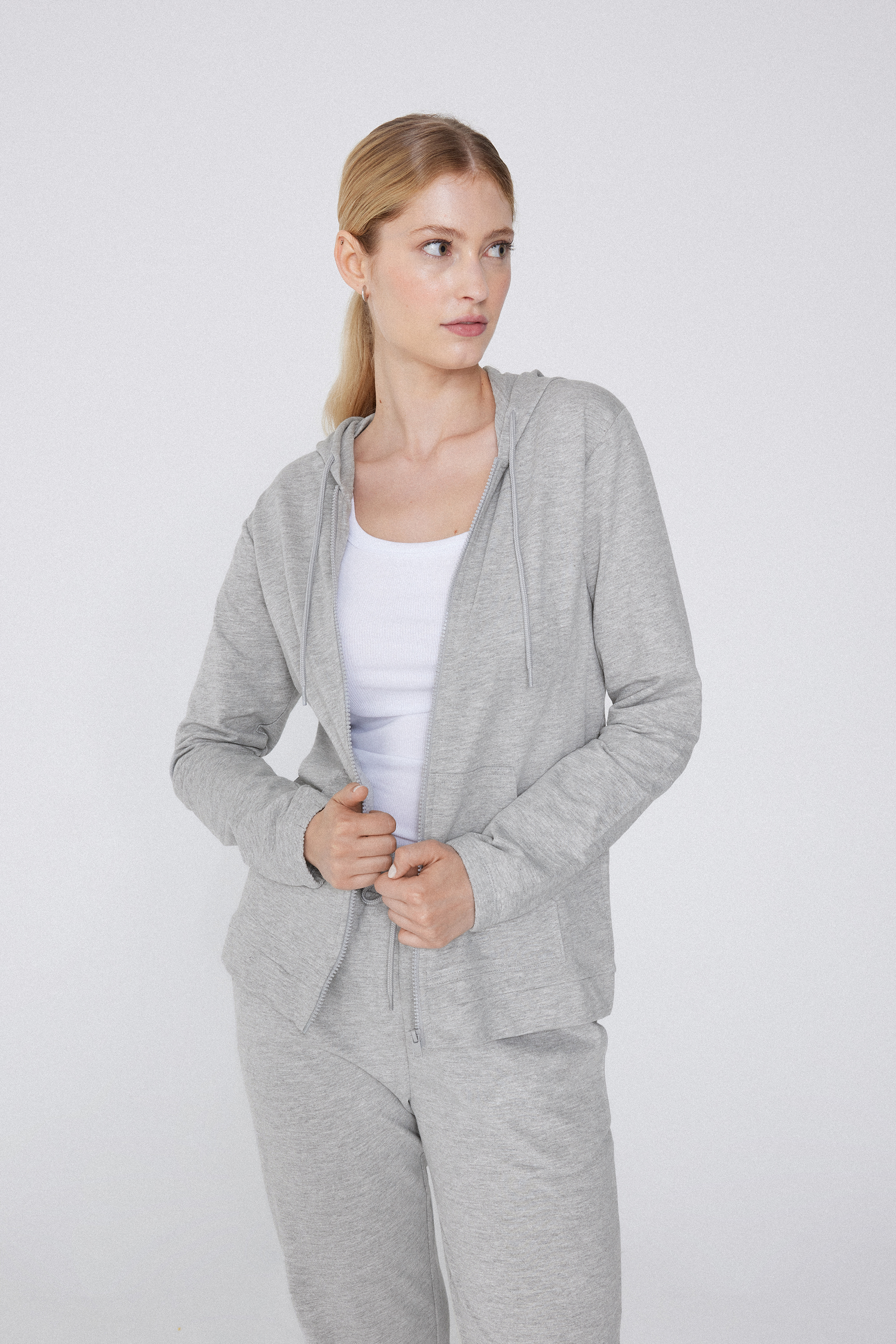 Felpa Leggera Cappuccio con Zip e Coulisse